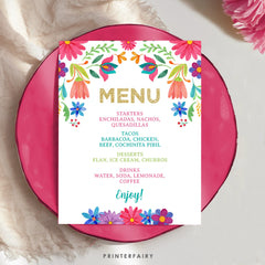 Mexican Fiesta Menu, Editable Floral Party Decoration (Digital Download)