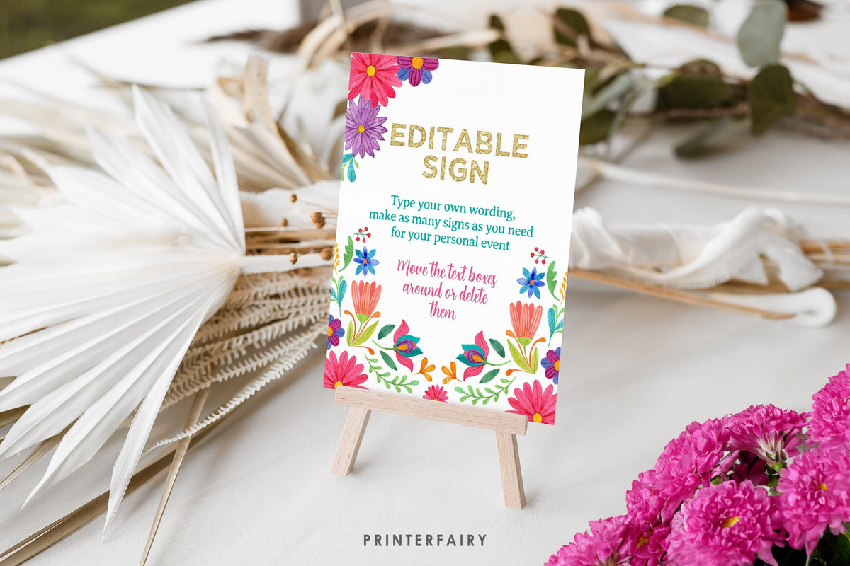 Mexican Fiesta Sign, Editable Floral Party Decoration (Digital)
