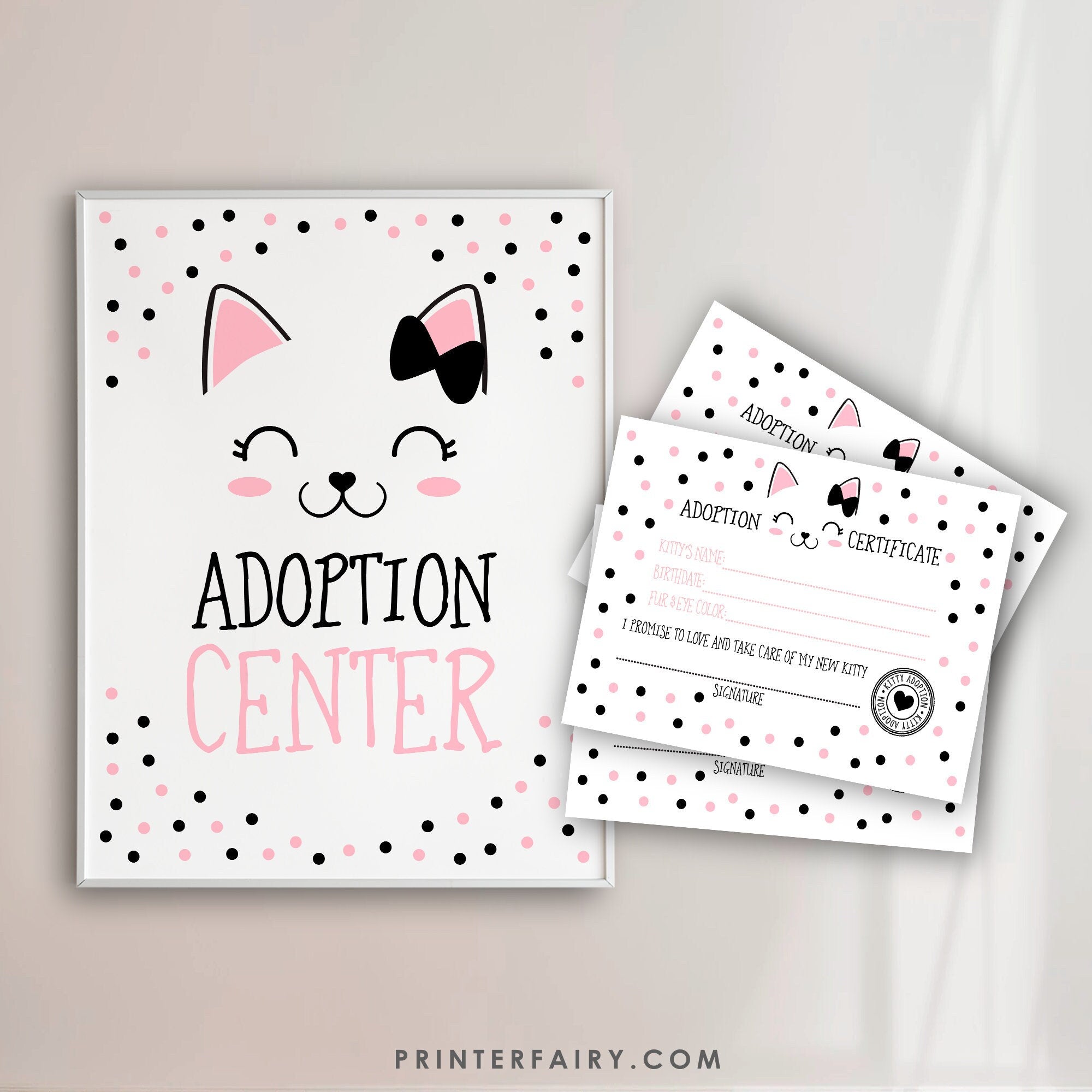 Kitten Adoption Party Sign and Certificate (Instant Download)