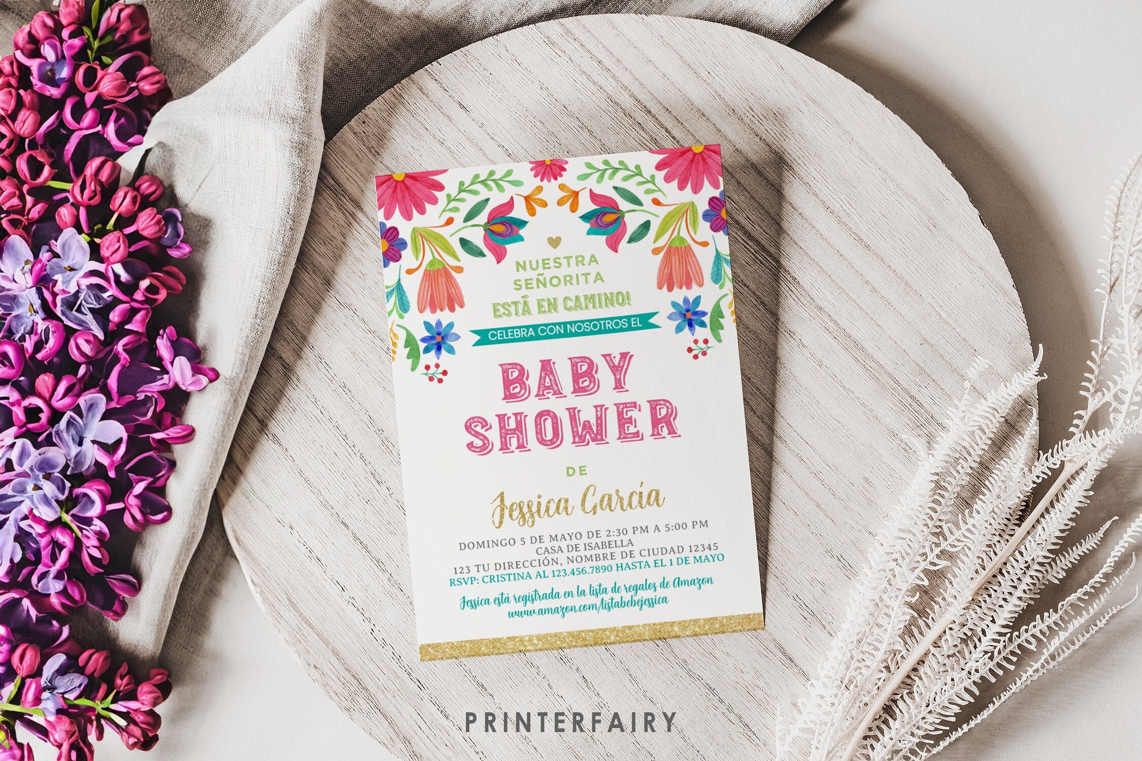 Mexican Fiesta Baby Shower Invitation in SPANISH EDITABLE TEMPLATE, Instant Download