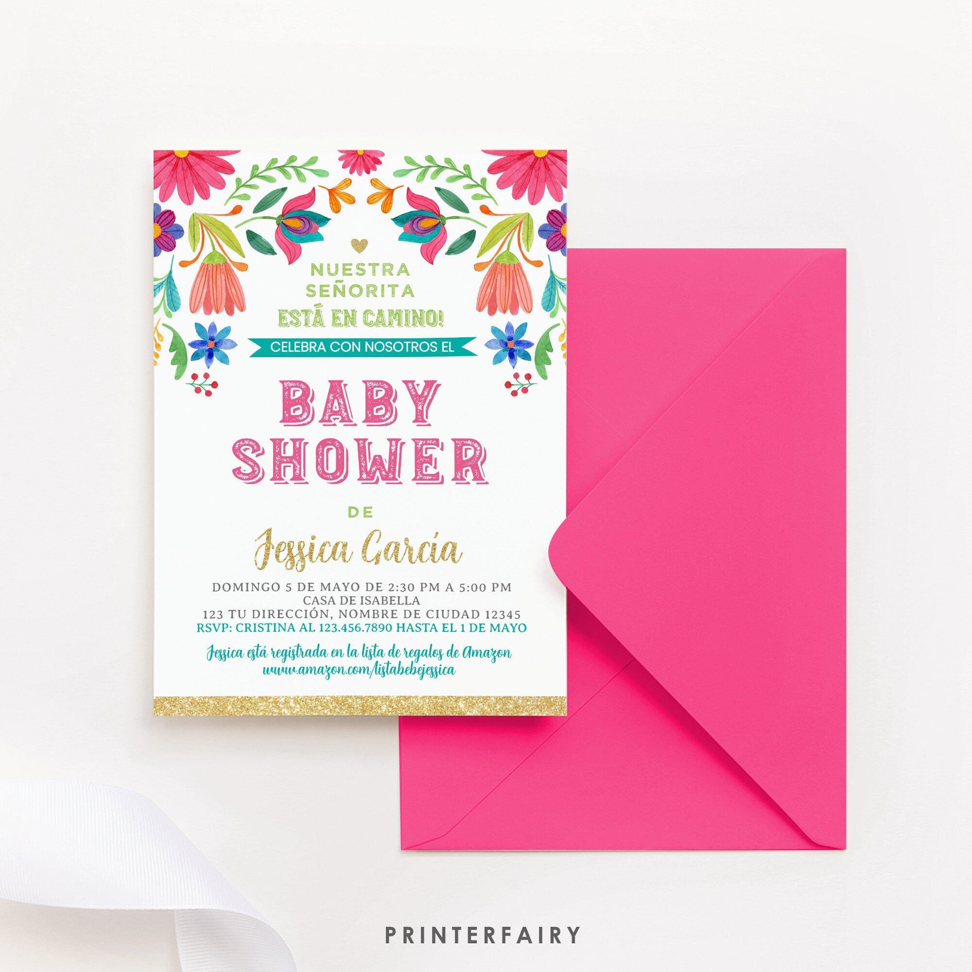 Mexican Fiesta Baby Shower Invitation in SPANISH EDITABLE TEMPLATE, Instant Download