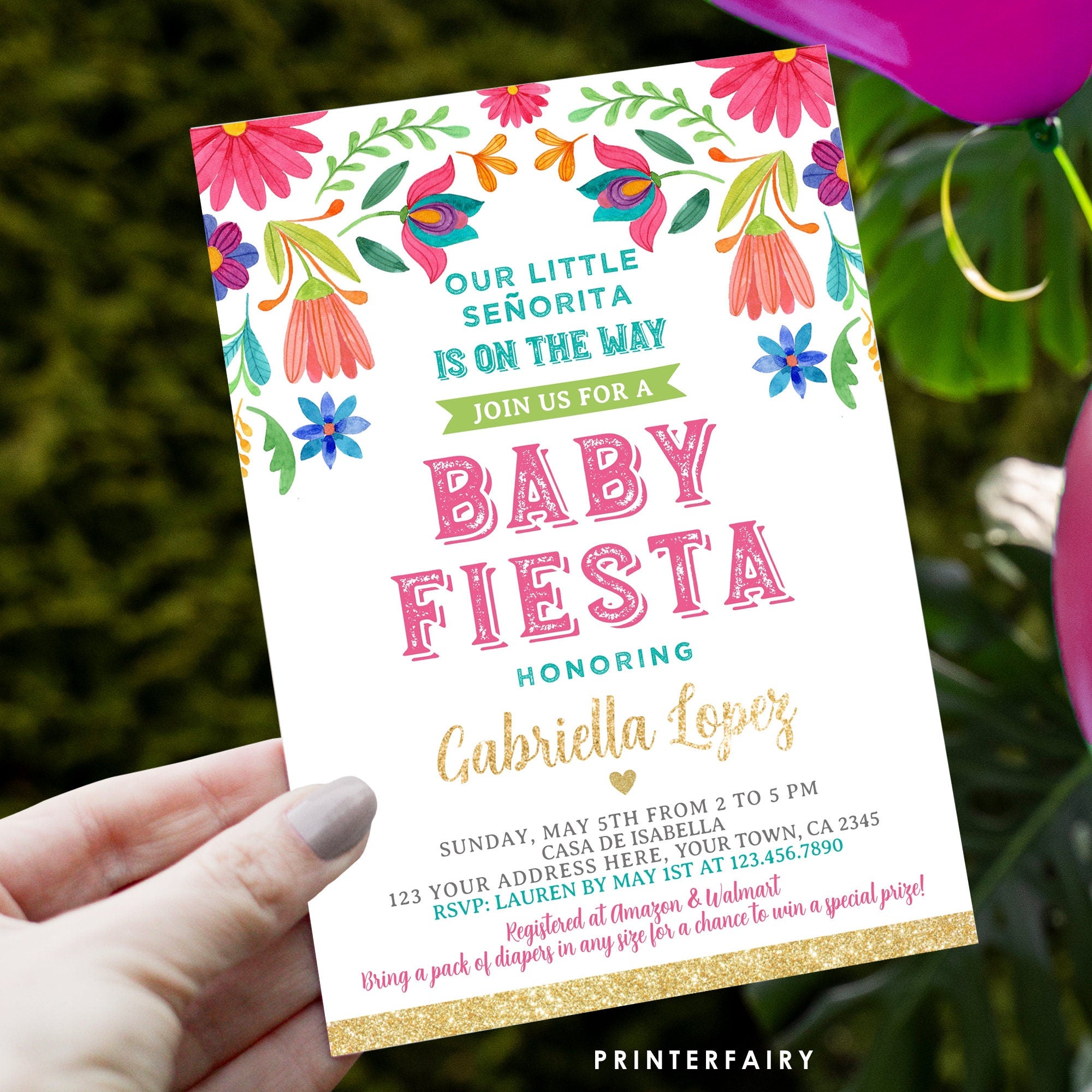Editable Fiesta Baby Shower Invitation, Mexican Floral (Digital Download)
