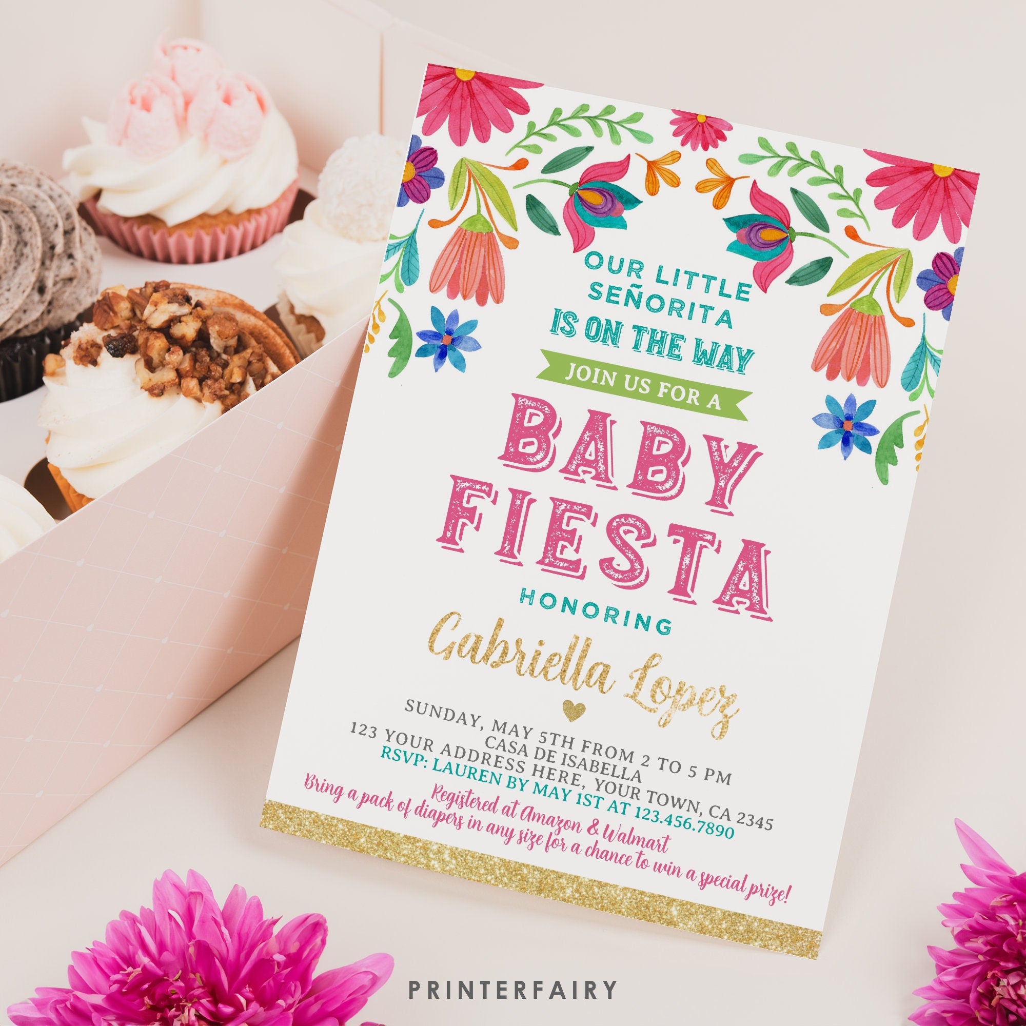 Editable Fiesta Baby Shower Invitation, Mexican Floral (Digital Download)