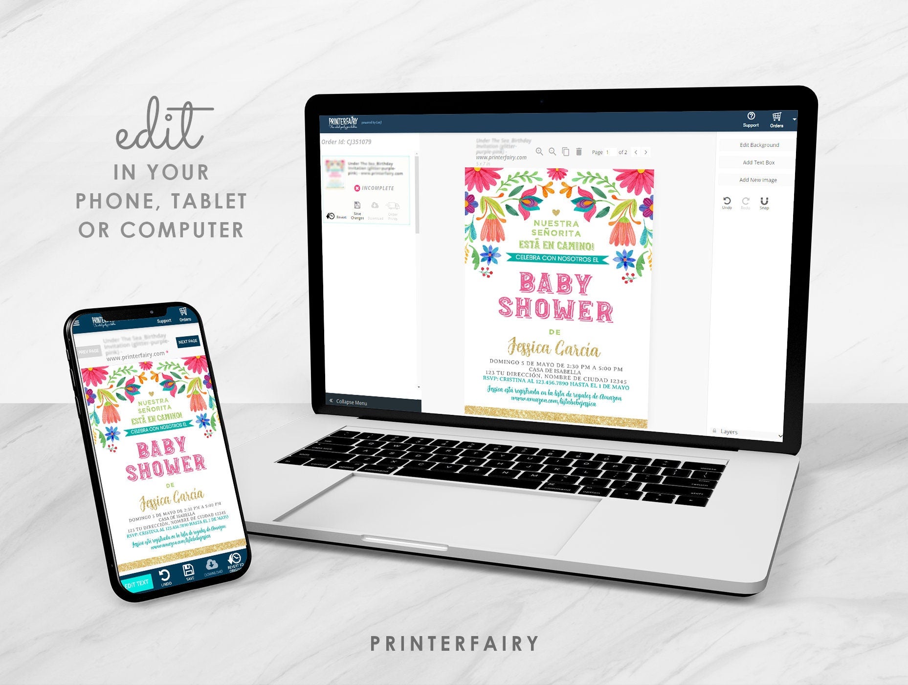 Floral Fiesta Baby Shower Invitation, Editable Mexican Invite (Digital Download)