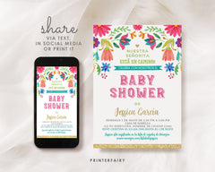 Mexican Fiesta Baby Shower Invitation in SPANISH EDITABLE TEMPLATE, Instant Download