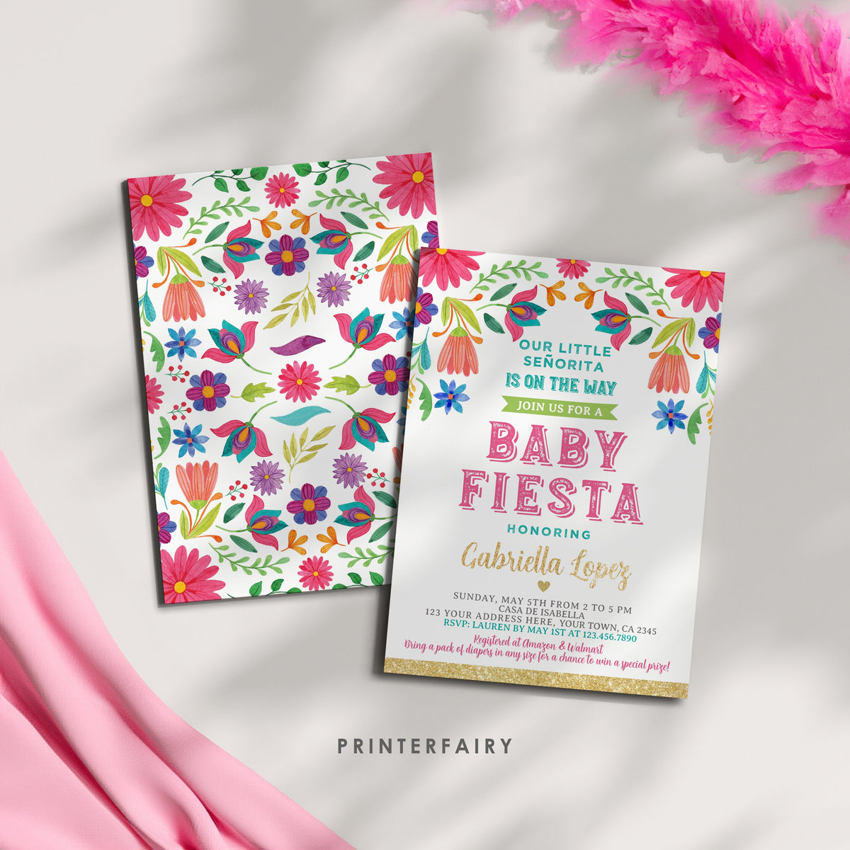 Editable Fiesta Baby Shower Invitation, Mexican Floral (Digital Download)