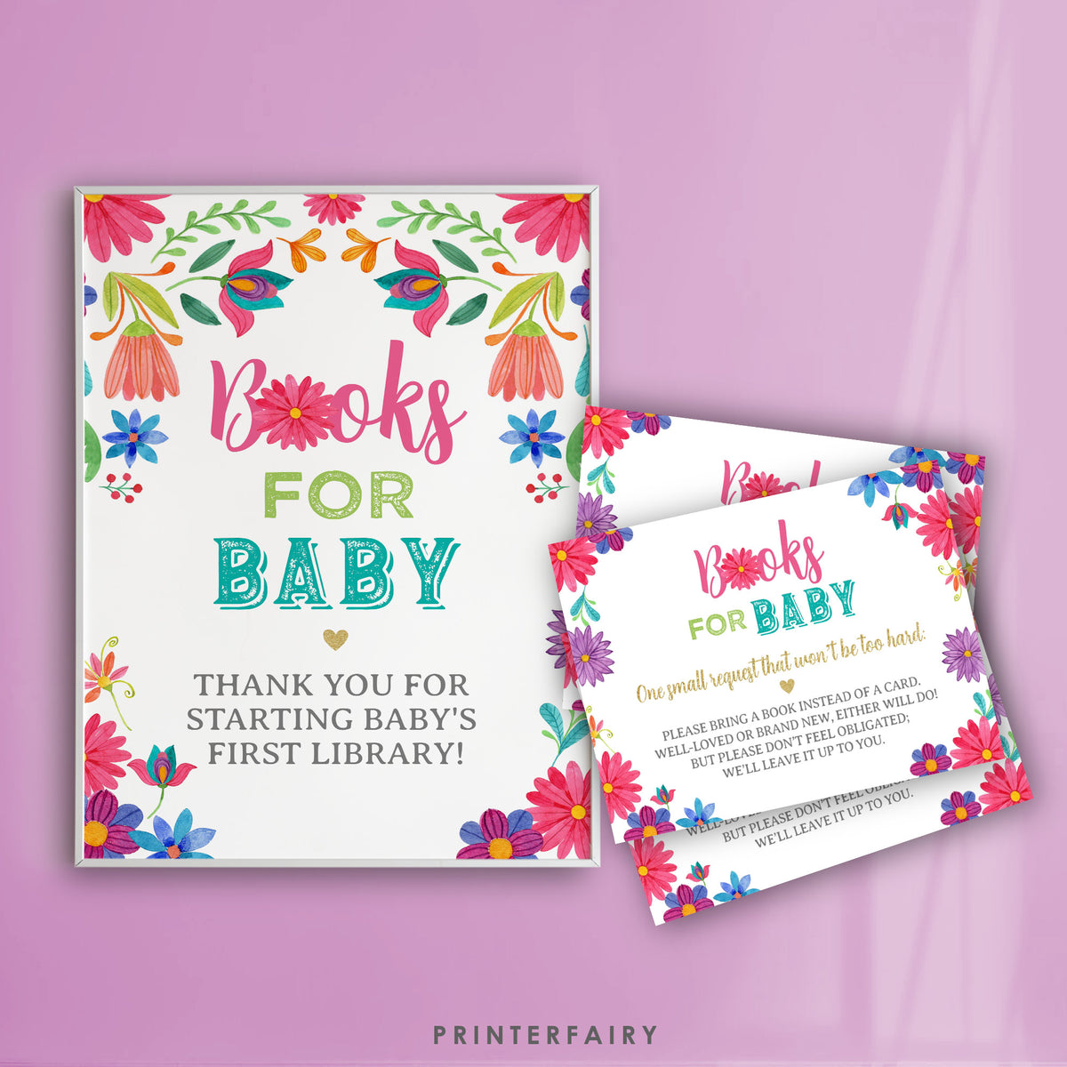 Fiesta Books for Baby, Baby Shower Game, Mexican Floral (Instant Download)