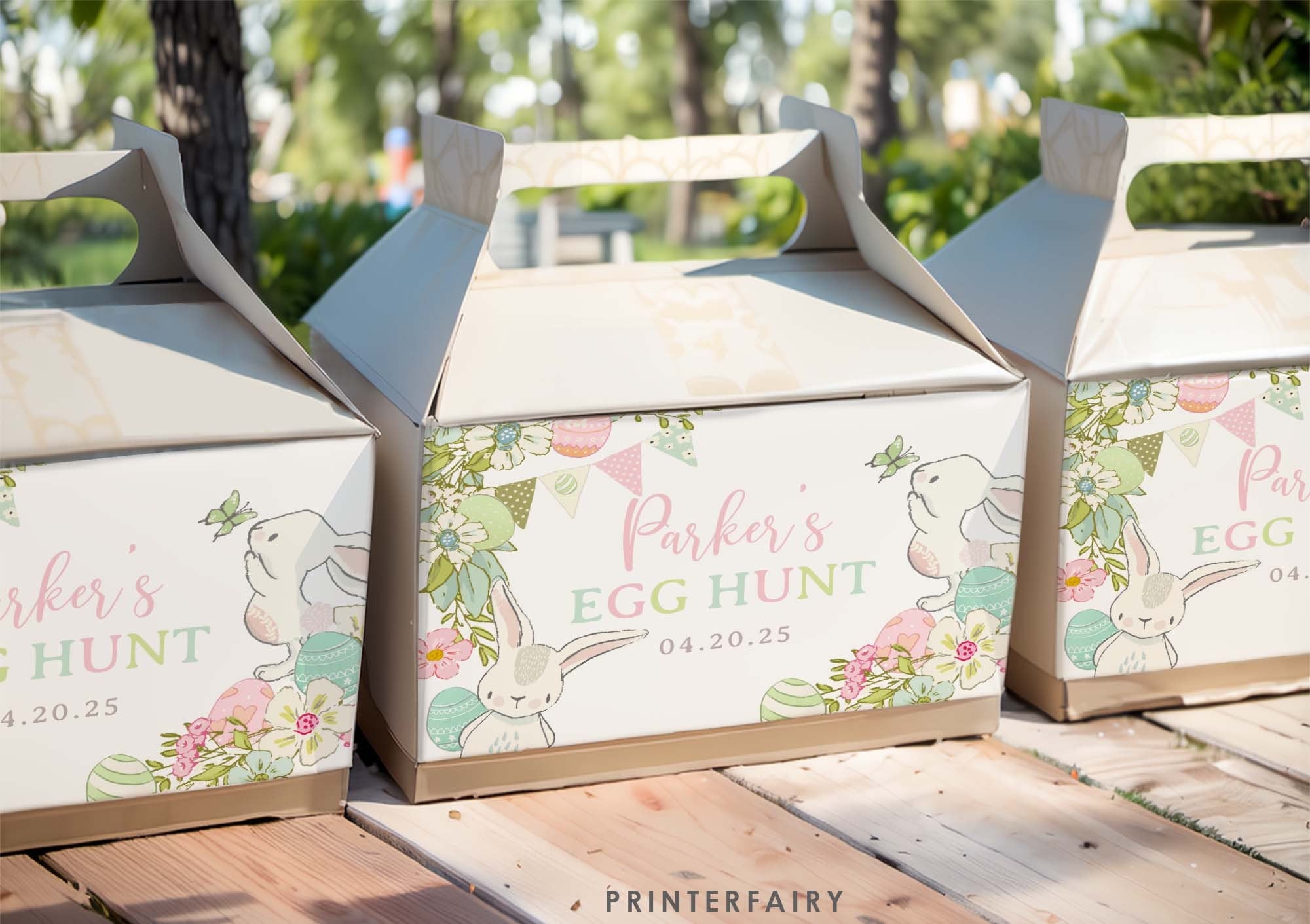 Easter Gable Box Label Editable Template, Bunny Egg Hunt Party Decor (Instant Download)
