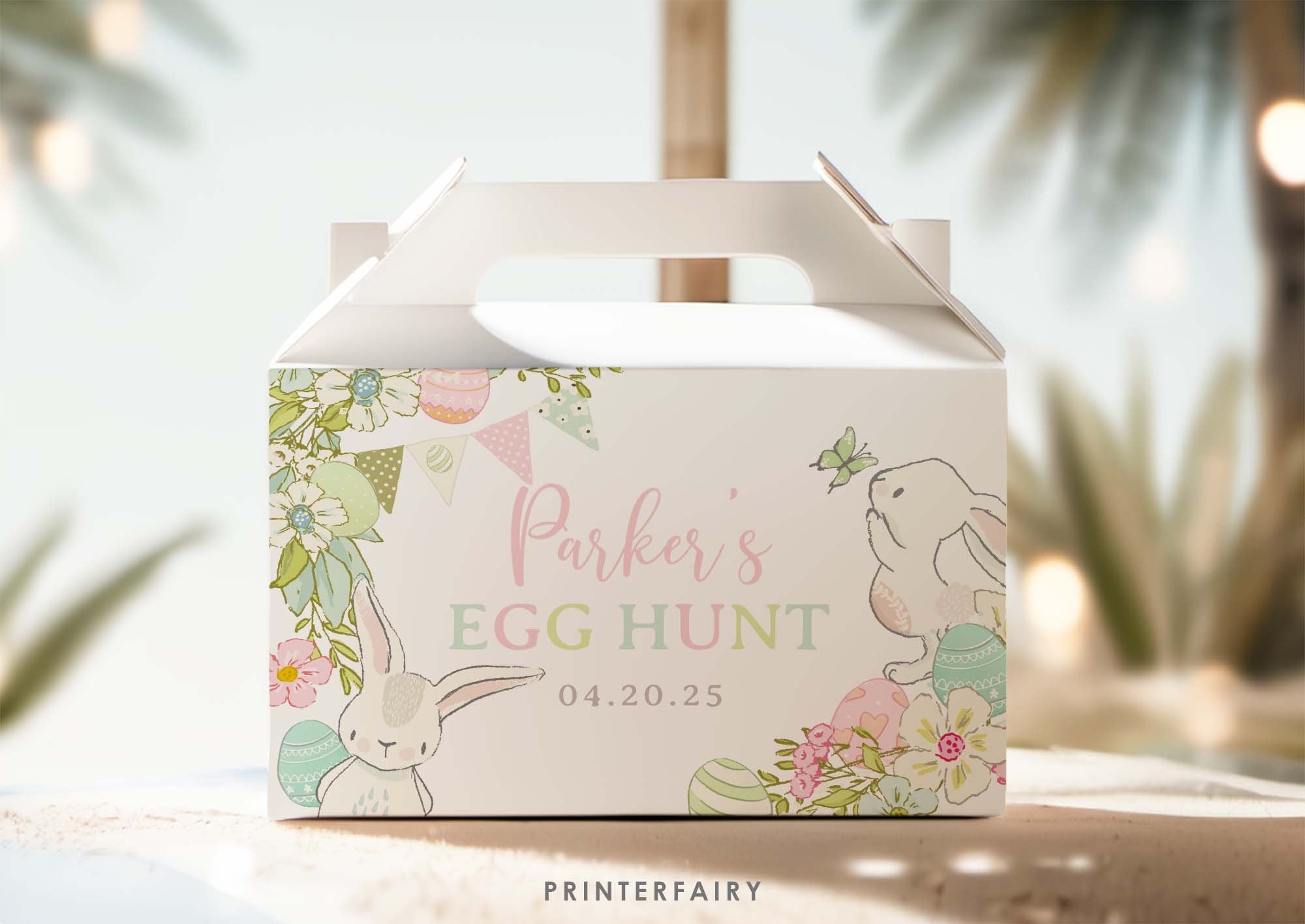 Easter Gable Box Label Editable Template, Bunny Egg Hunt Party Decor (Instant Download)