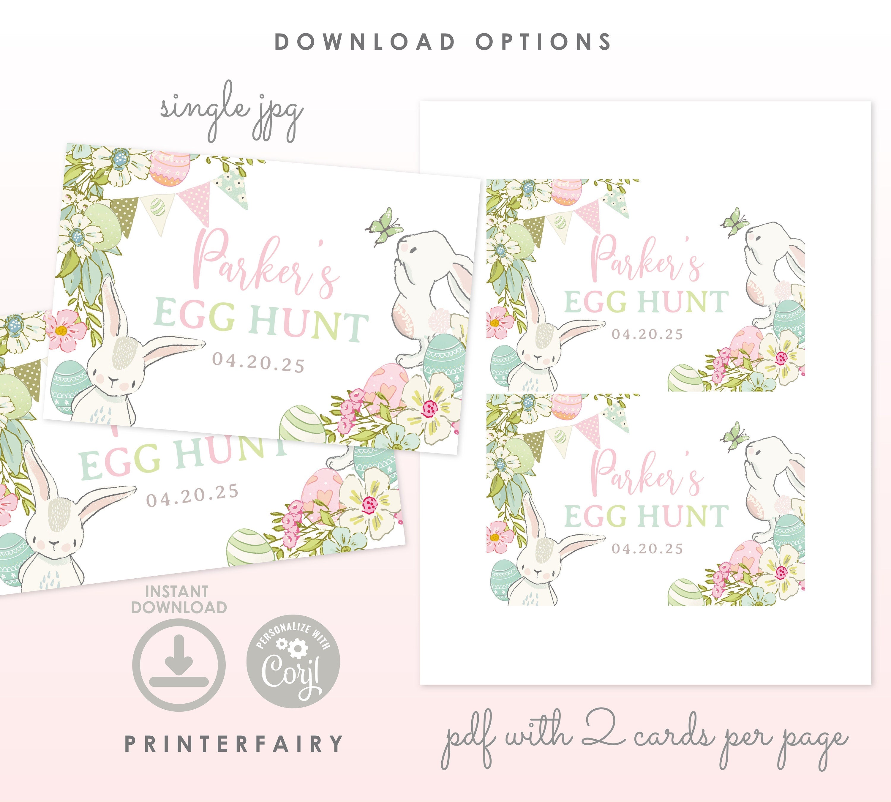 Easter Gable Box Label Editable Template, Bunny Egg Hunt Party Decor (Instant Download)
