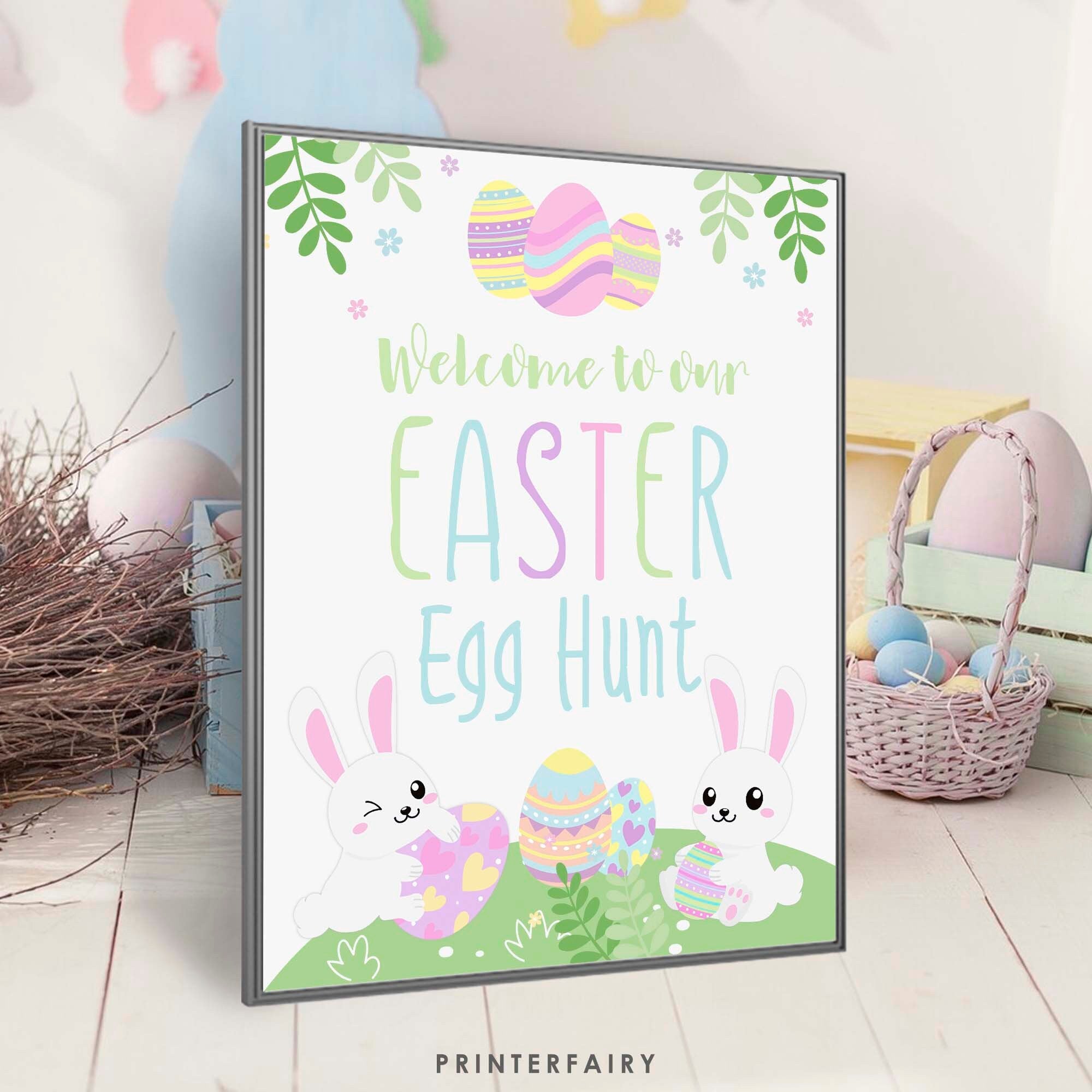 Editable Easter Egg Hunt Welcome Sign, Printable Arrow (Digital Download)