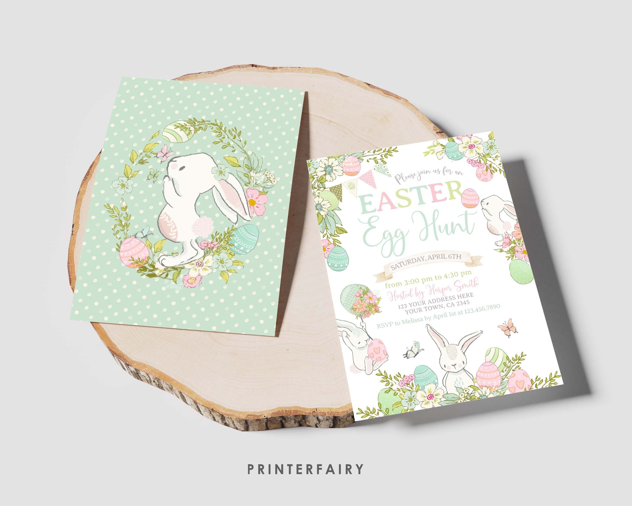 Editable Easter Egg Hunt Invitation, Bunny Party Invite (Instant Download)