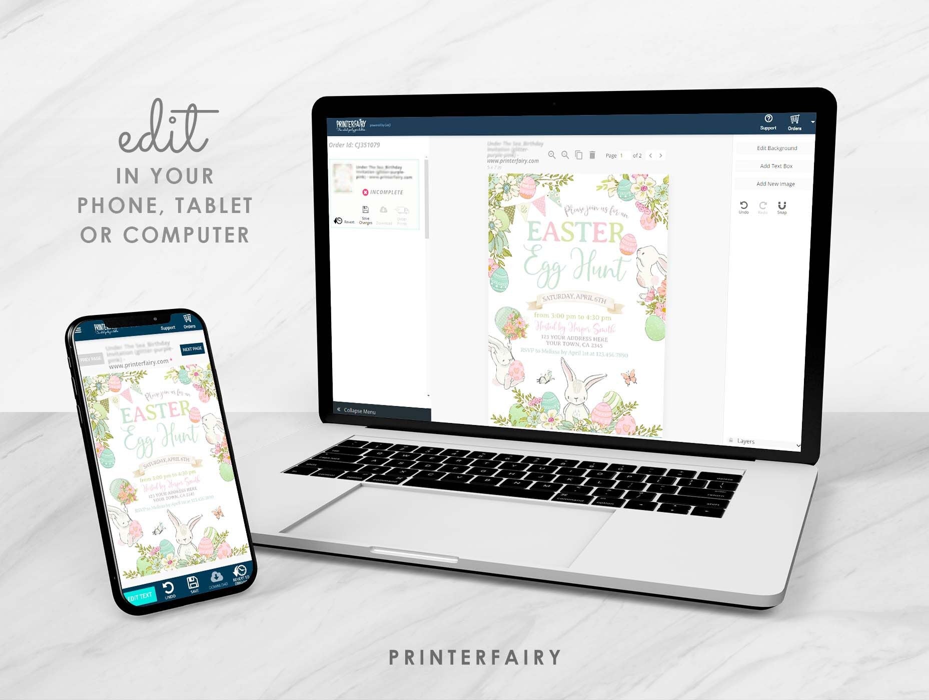 Editable Easter Egg Hunt Invitation, Bunny Party Invite (Instant Download)