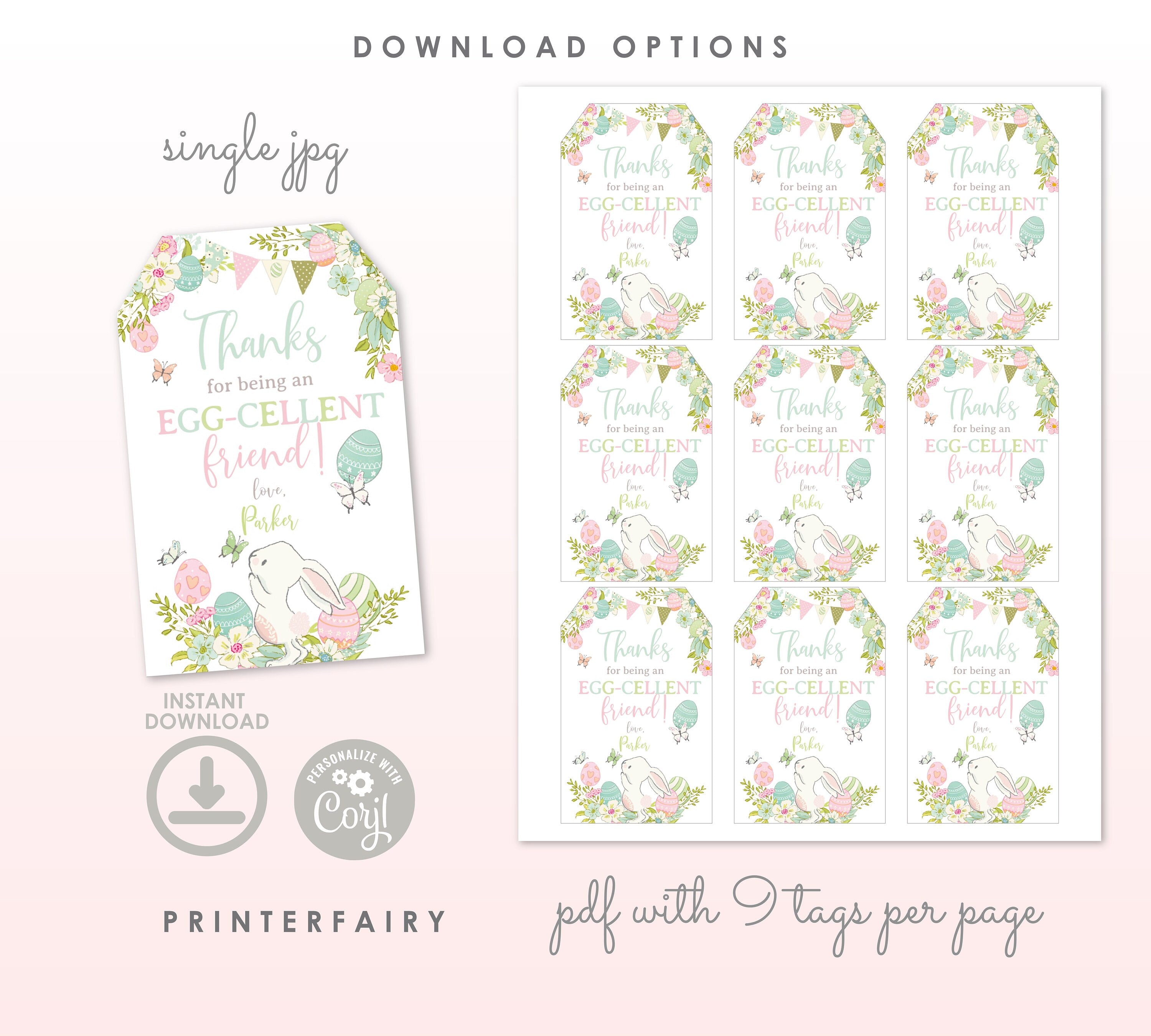 Editable Easter Gift Tag Template, Bunny Printable (Instant Download)
