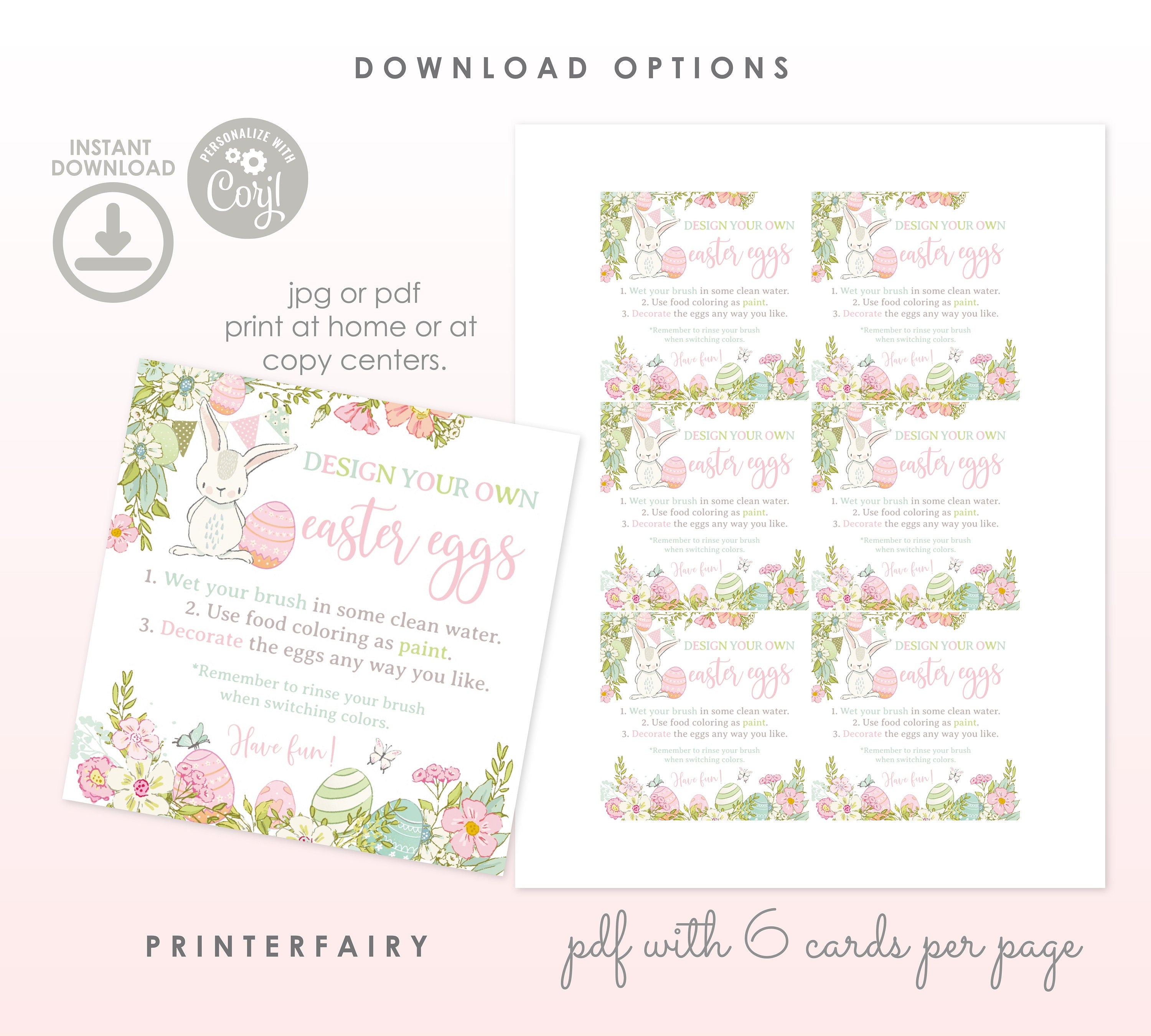 Paint Your Own Easter Egg Cards, Easter Party Game (Instant Download)
