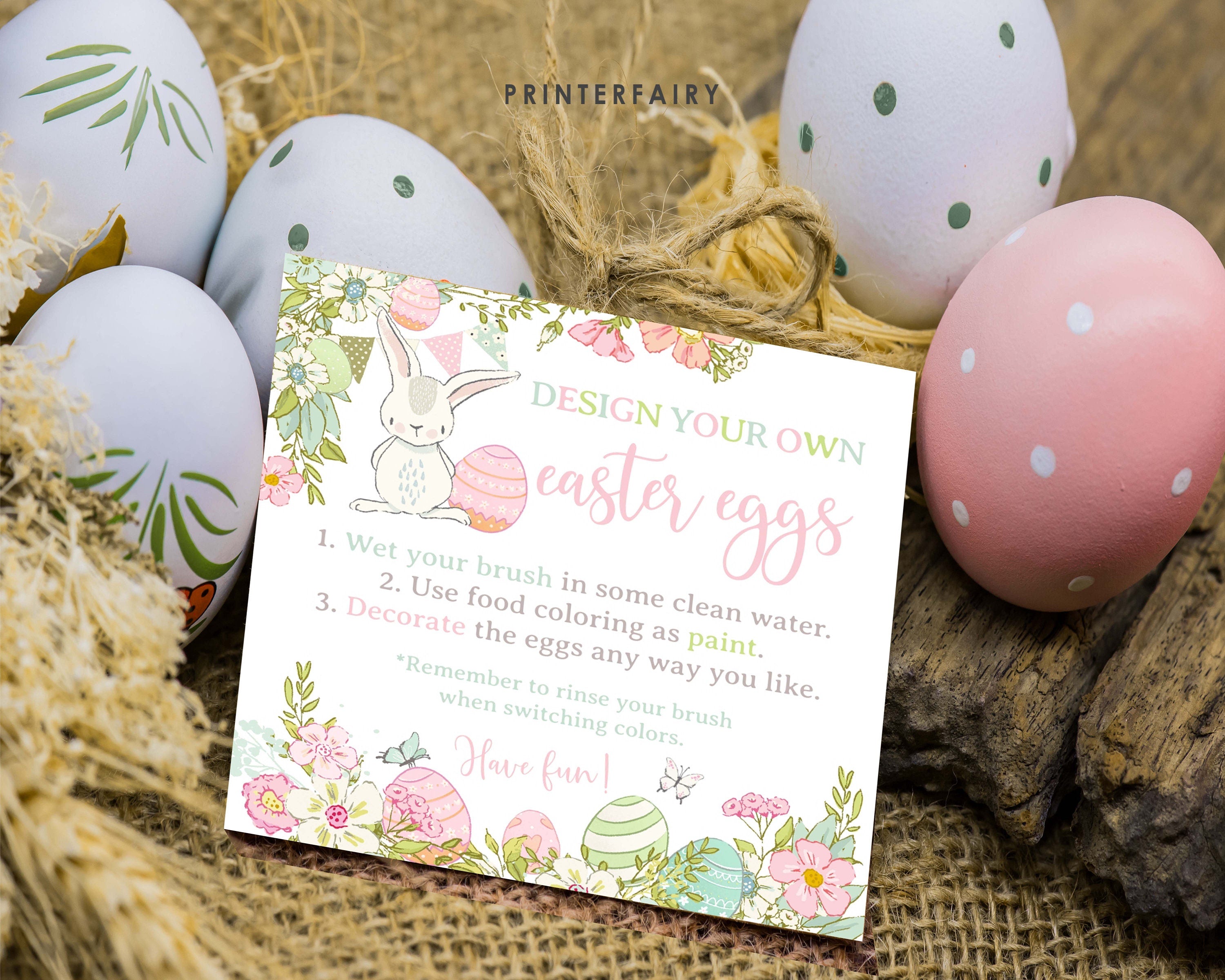 Paint Your Own Easter Egg Cards, Easter Party Game (Instant Download)