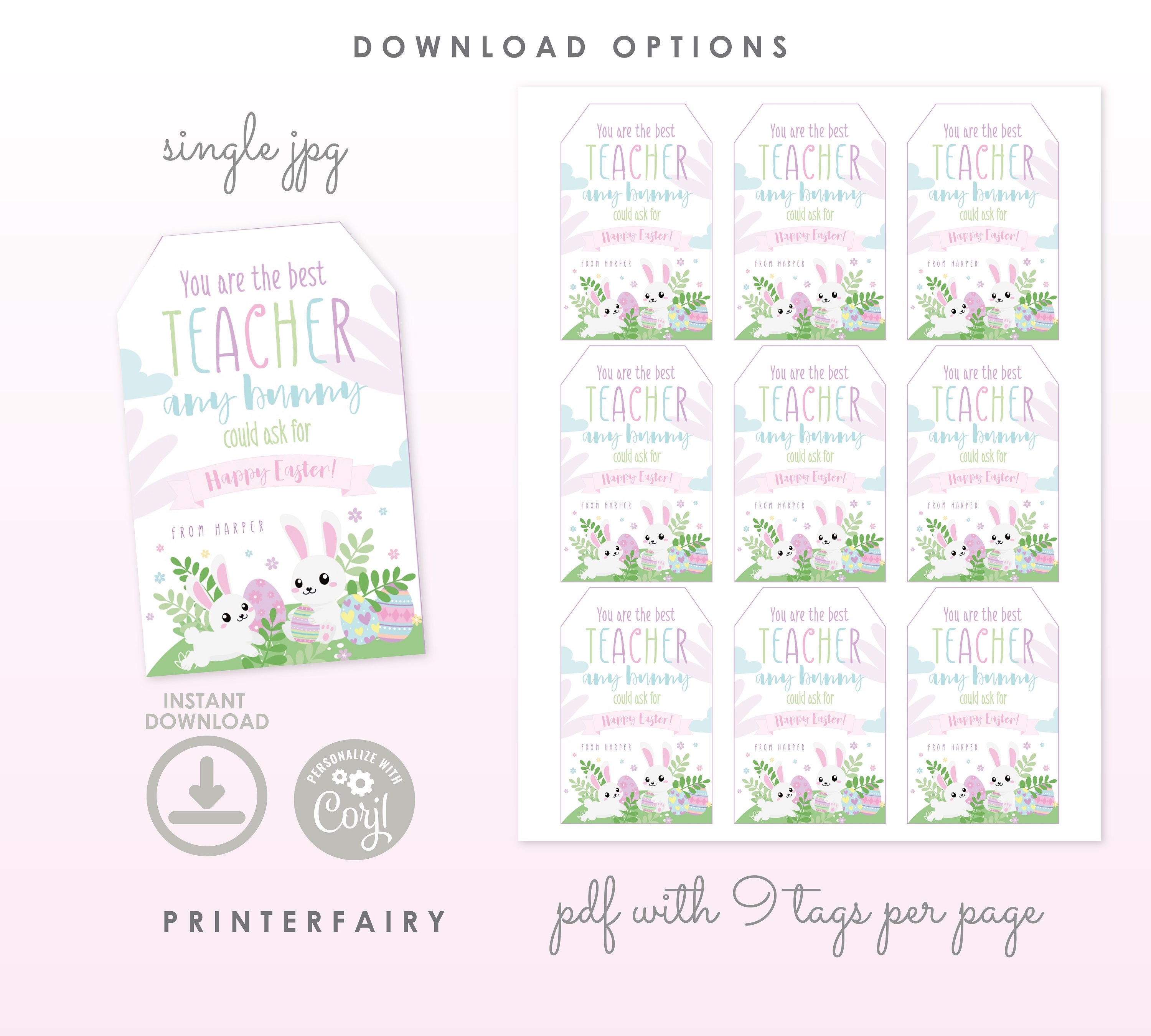 Easter Teacher Gift Tag, Printable Appreciation Favor (Digital Download)
