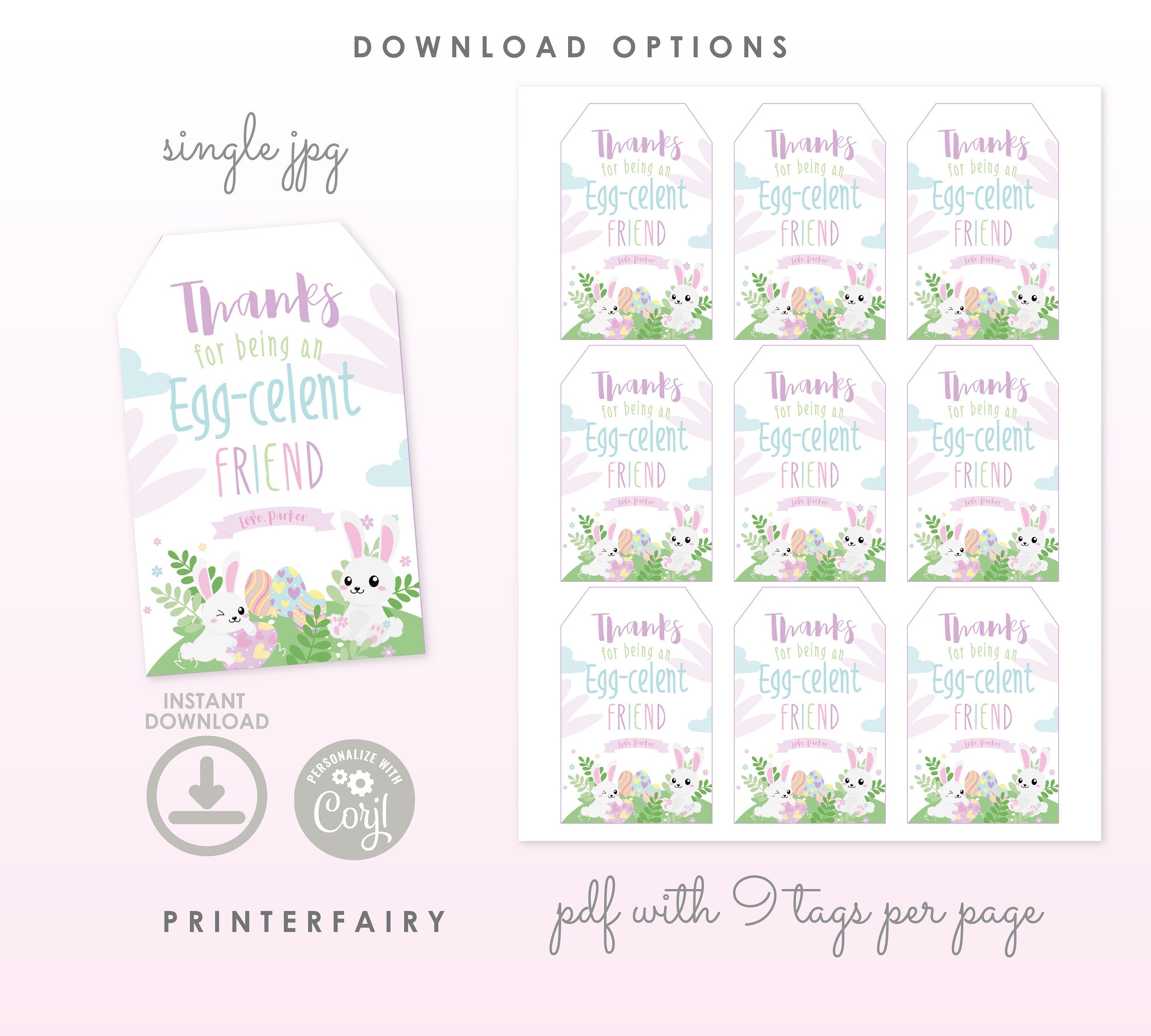 Eggcellent Easter Gift Tags, Editable Printable (Instant Download)