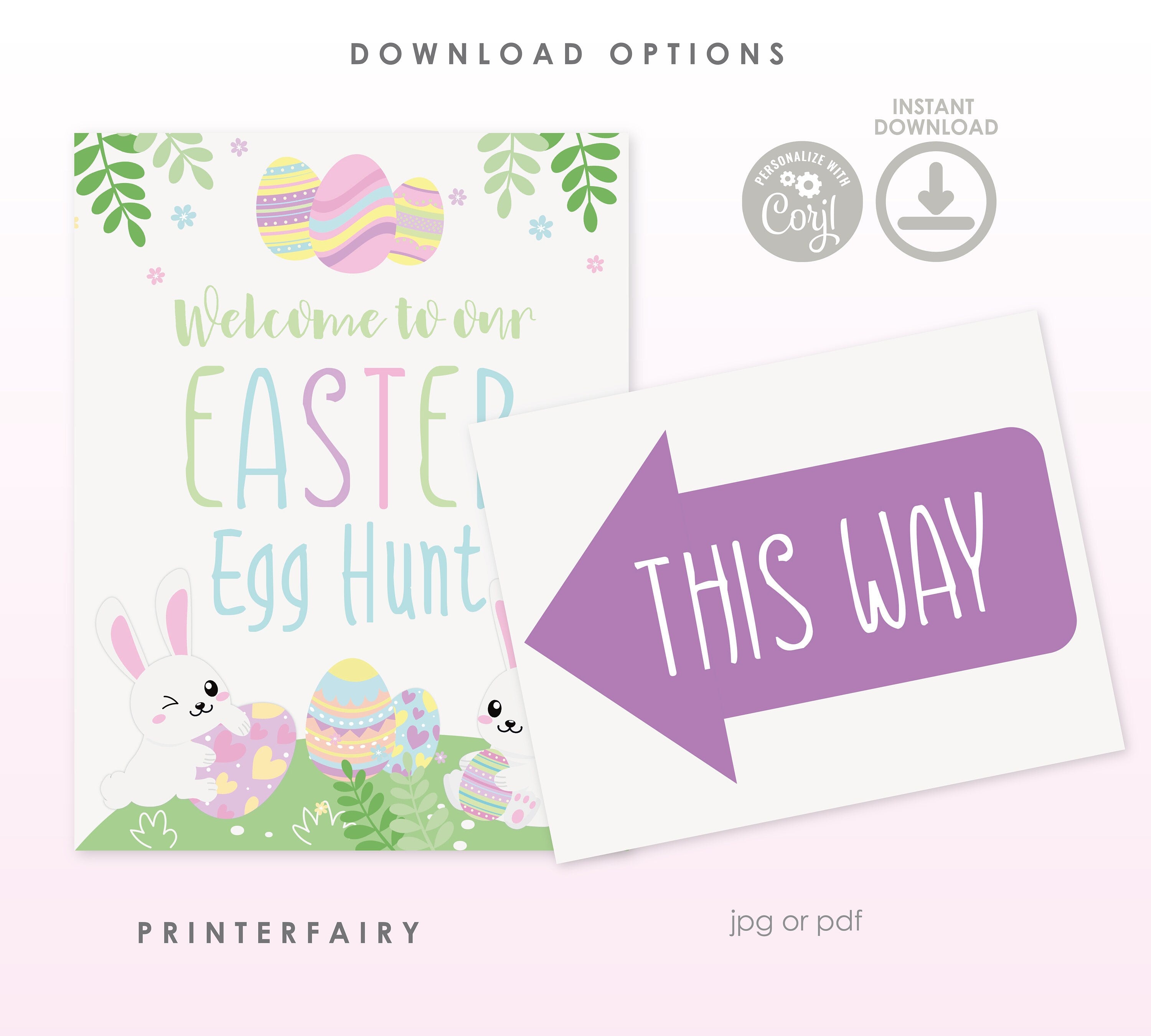 Editable Easter Egg Hunt Welcome Sign, Printable Arrow (Digital Download)