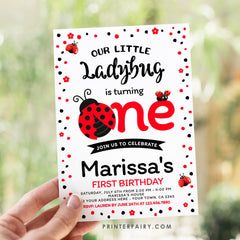 Ladybug First Birthday Invitation, Editable Template (Digital Download)