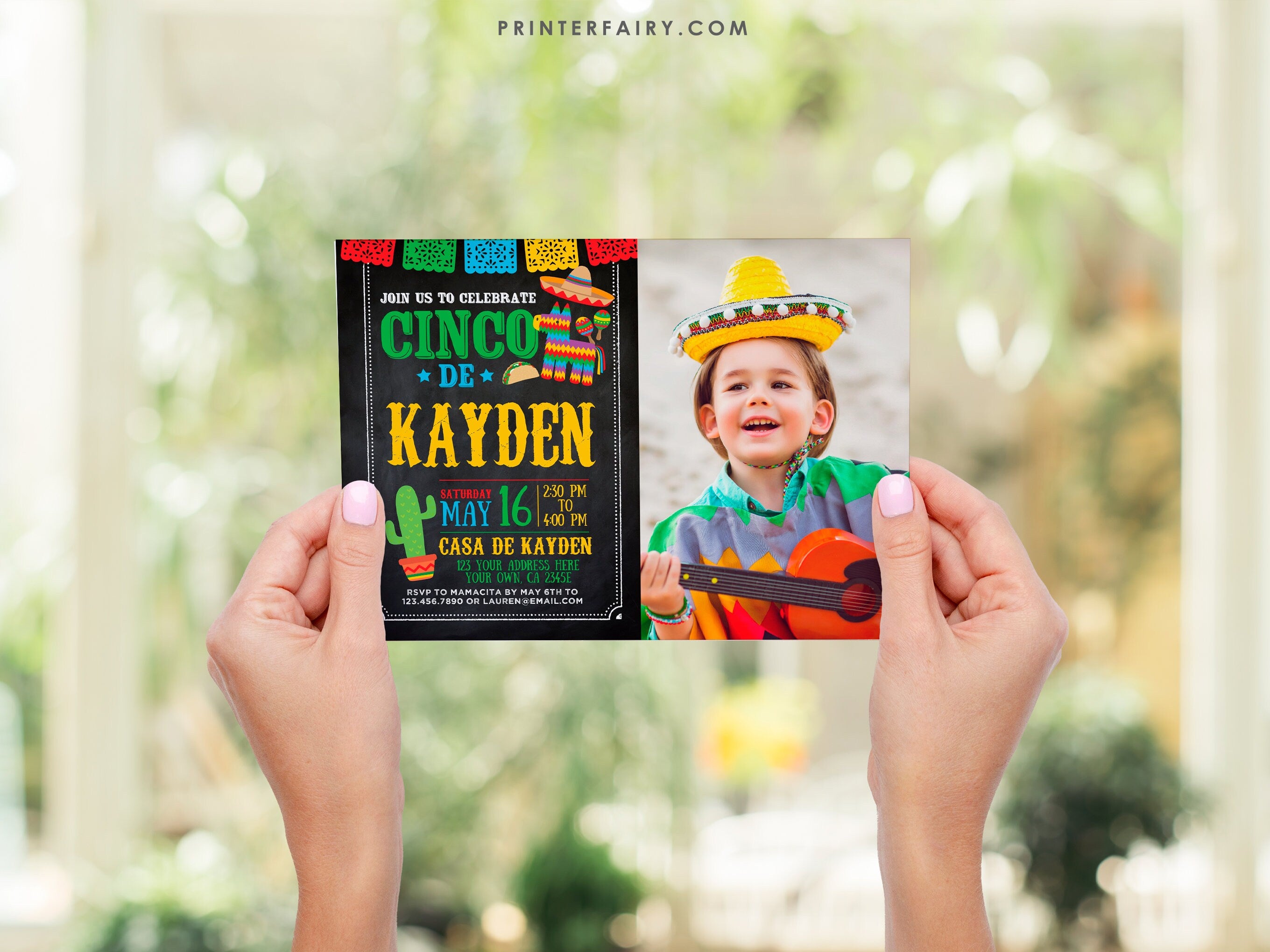 Fiesta Birthday Invitation with Photo, Cinco de Mayo, EDIT YOURSELF (Digital Invite)