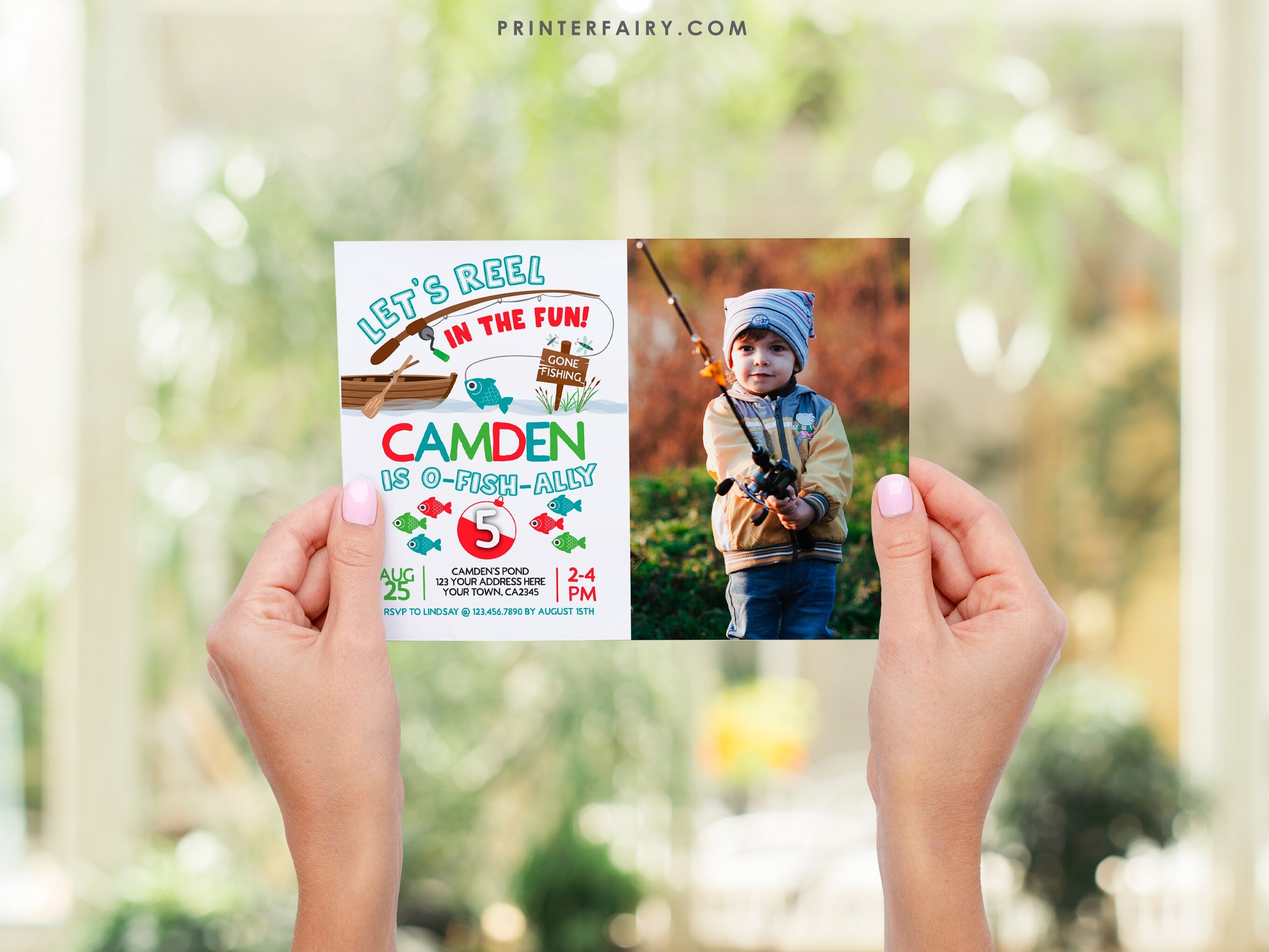 Fishing Birthday Invitation with Photo, O-Fish-Ally Party (Digital Download)