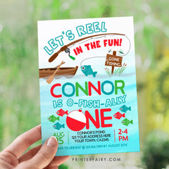 Fishing First Birthday Invitation, O-Fish-ally One Party, Gone Fishing Theme (Digital Download)