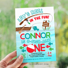 Fishing First Birthday Invitation, O-Fish-ally One Party, Gone Fishing Theme (Digital Download)