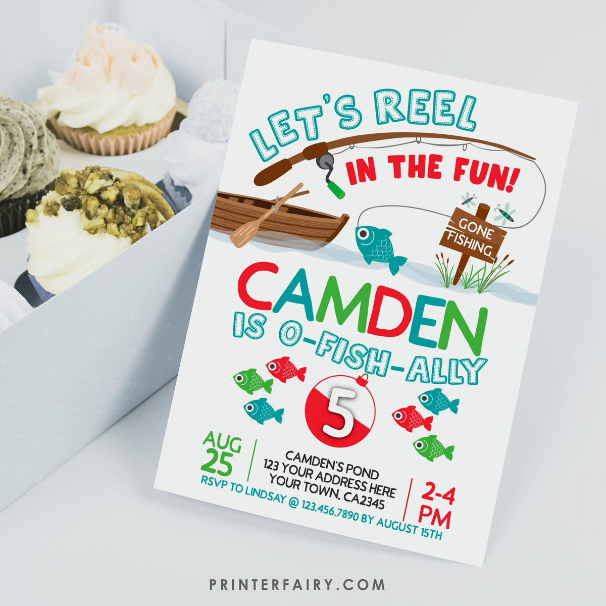 Fishing Birthday Invitation, EDITABLE, Any Age (Digital Invitation)