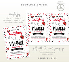 Ladybug Birthday Invitation, Spring Party (Editable Digital Download)