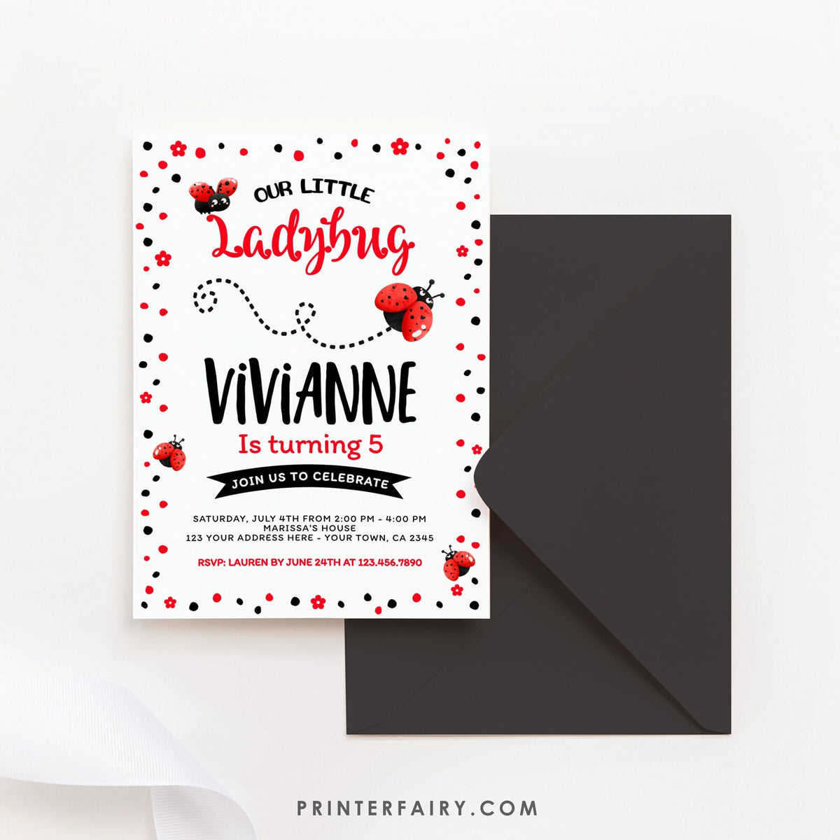 Ladybug Birthday Invitation, Spring Party (Editable Digital Download)