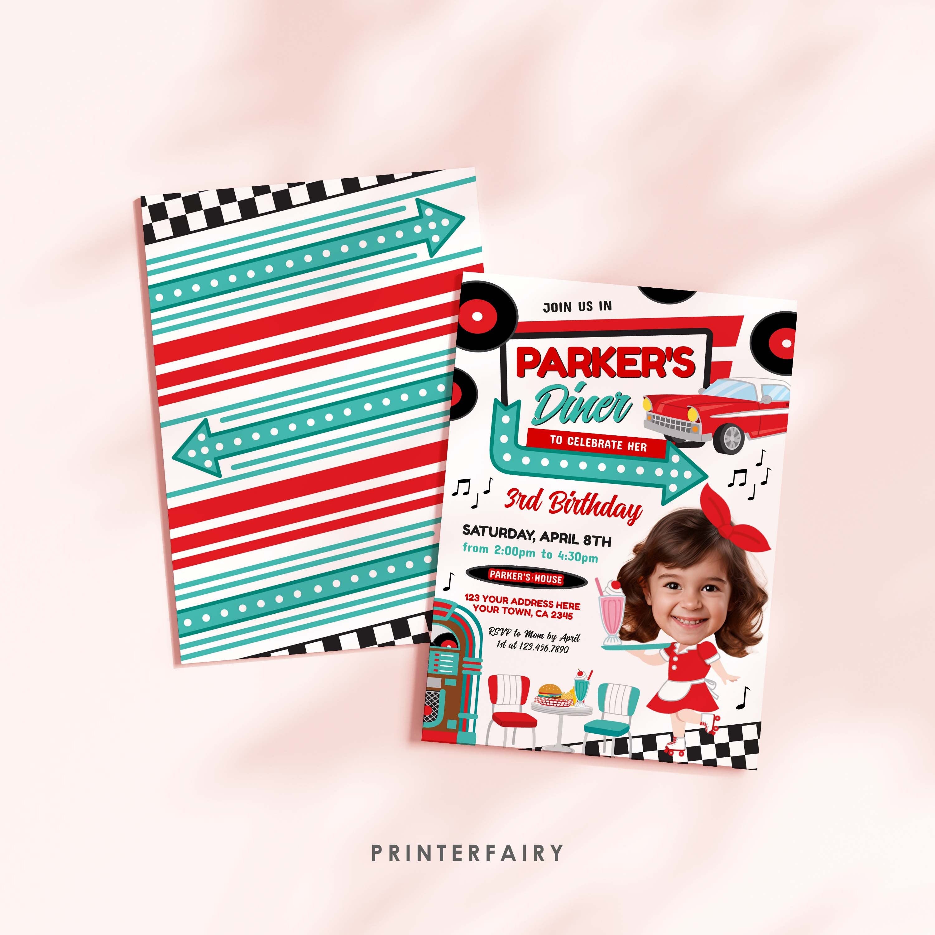 Diner Birthday Invitation with Photo, Editable Template (Digital Download)