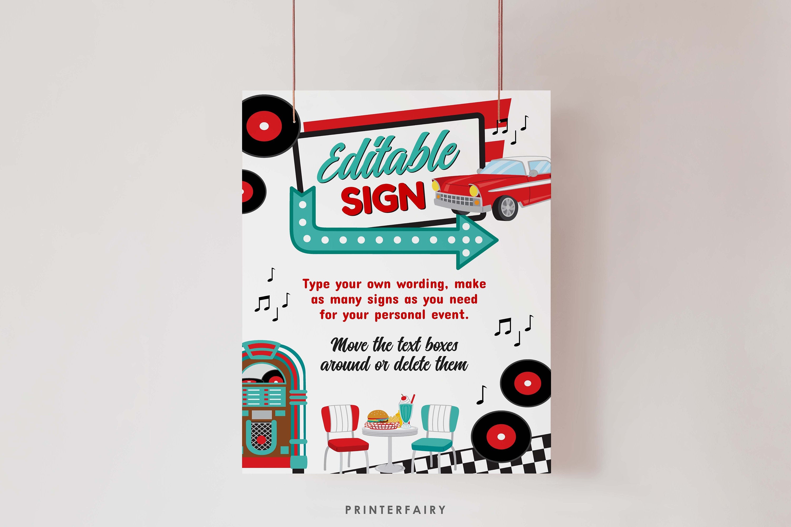 Diner Sign Editable Template, Add your own Text, INSTANT DOWNLOAD