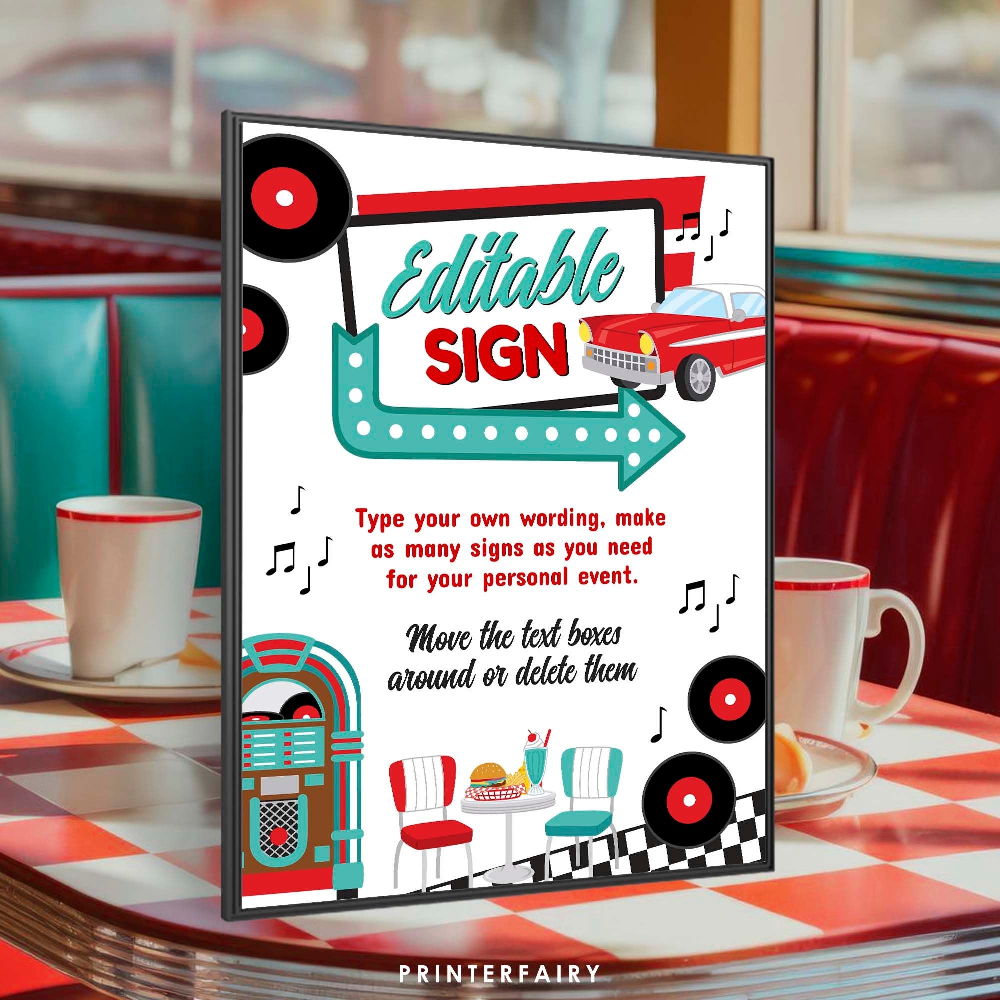 Diner Sign Editable Template, Add your own Text, INSTANT DOWNLOAD