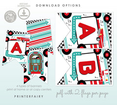 Diner Birthday Banner, Editable Sock Hop Decorations, 1950's Soda Shop Theme (Digital Download)