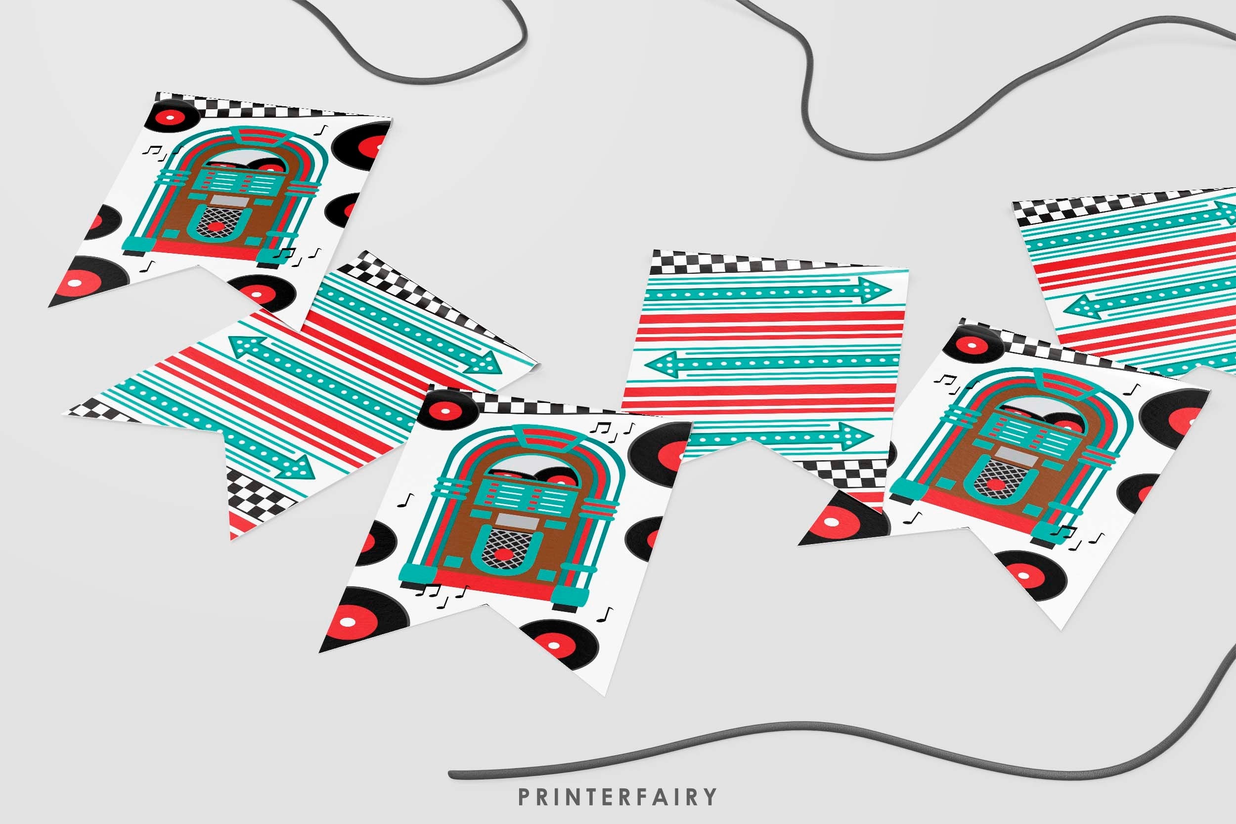 Diner Birthday Banner, Editable Sock Hop Decorations, 1950's Soda Shop Theme (Digital Download)