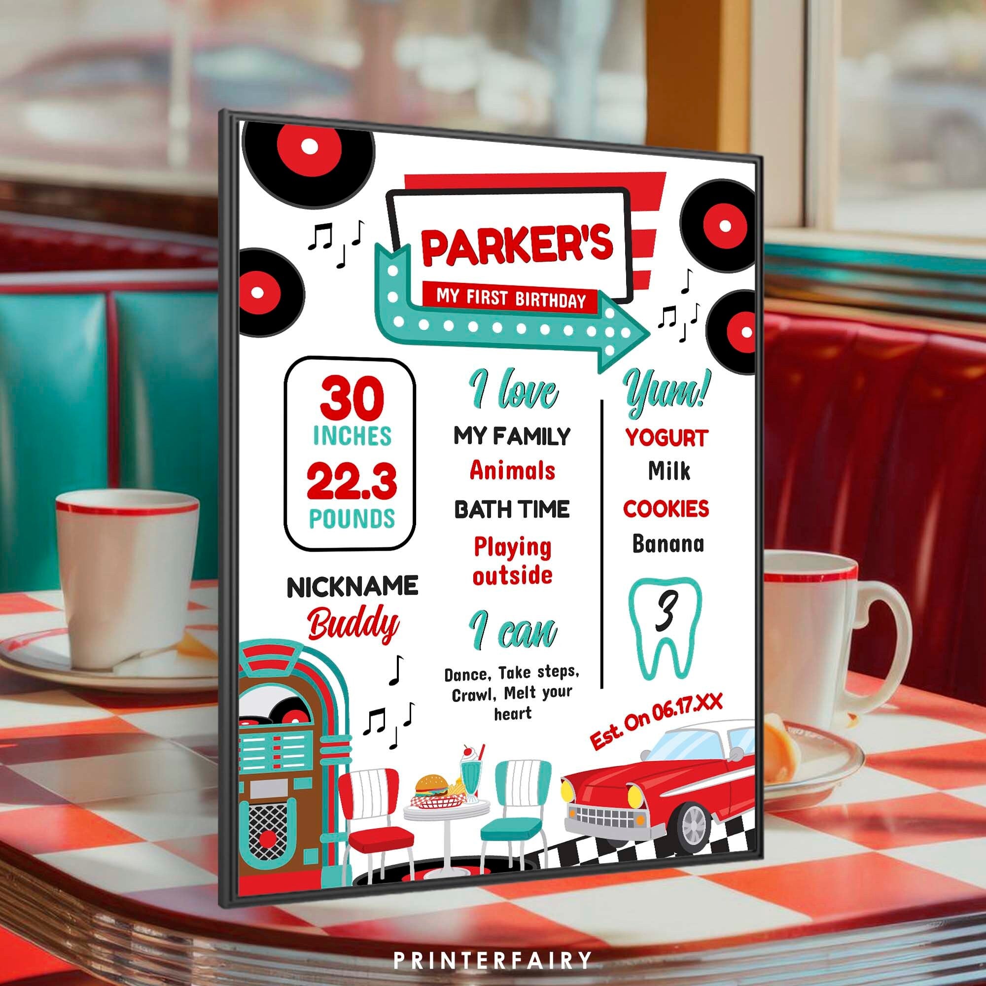 Diner Birthday Milestones Board Editable Sign Template, INSTANT DOWNLOAD