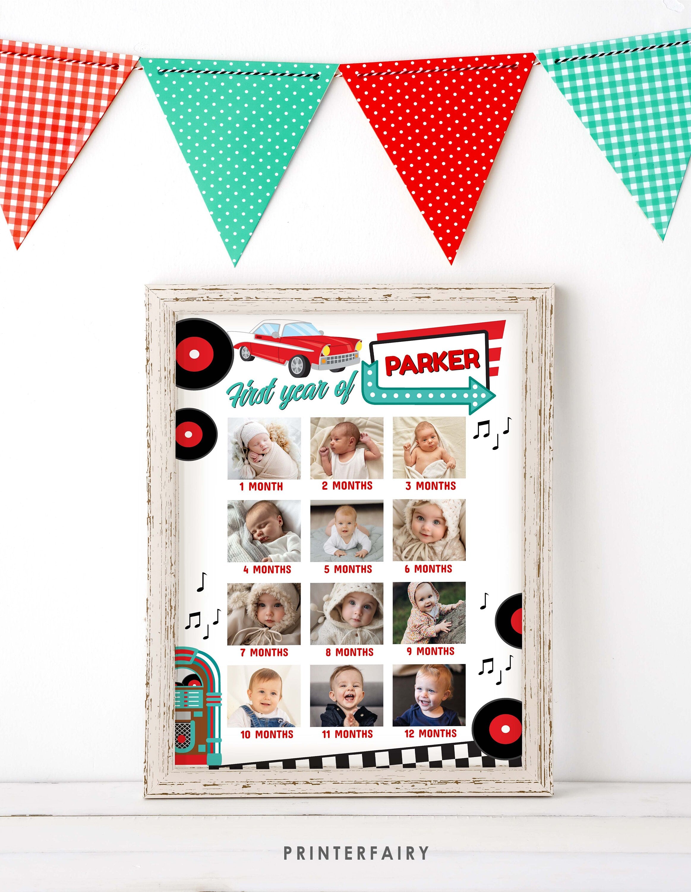 Diner Birthday Photo Sign, First Year Milestone Board (Digital Download)