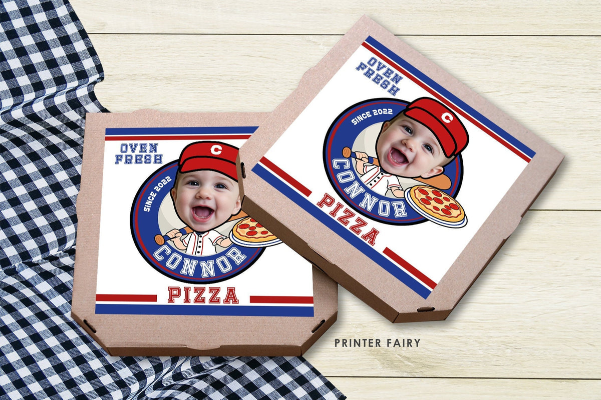Personalized Pizza Baseball Birthday Box Label (Digital Download)