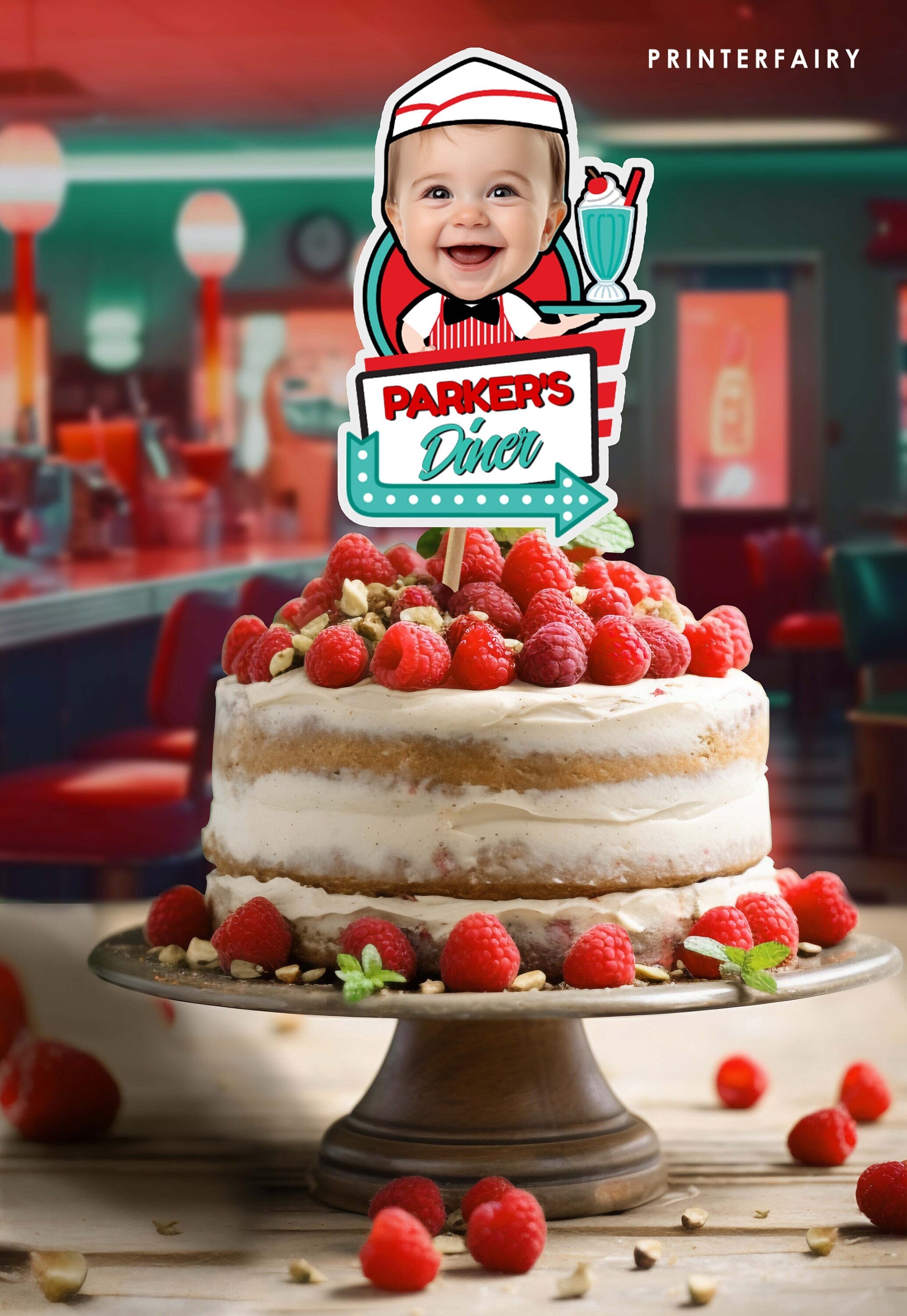 Editable Diner Photo Cupcake Toppers, Custom Party Decor (Digital Download)