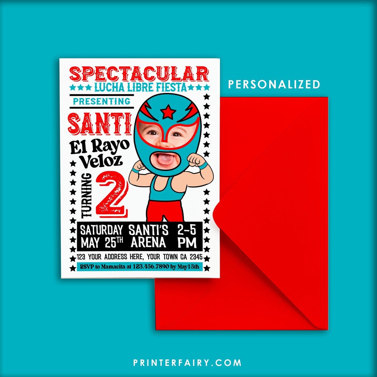 Personalized Lucha Libre Birthday Invitation with Photo (Digital)
