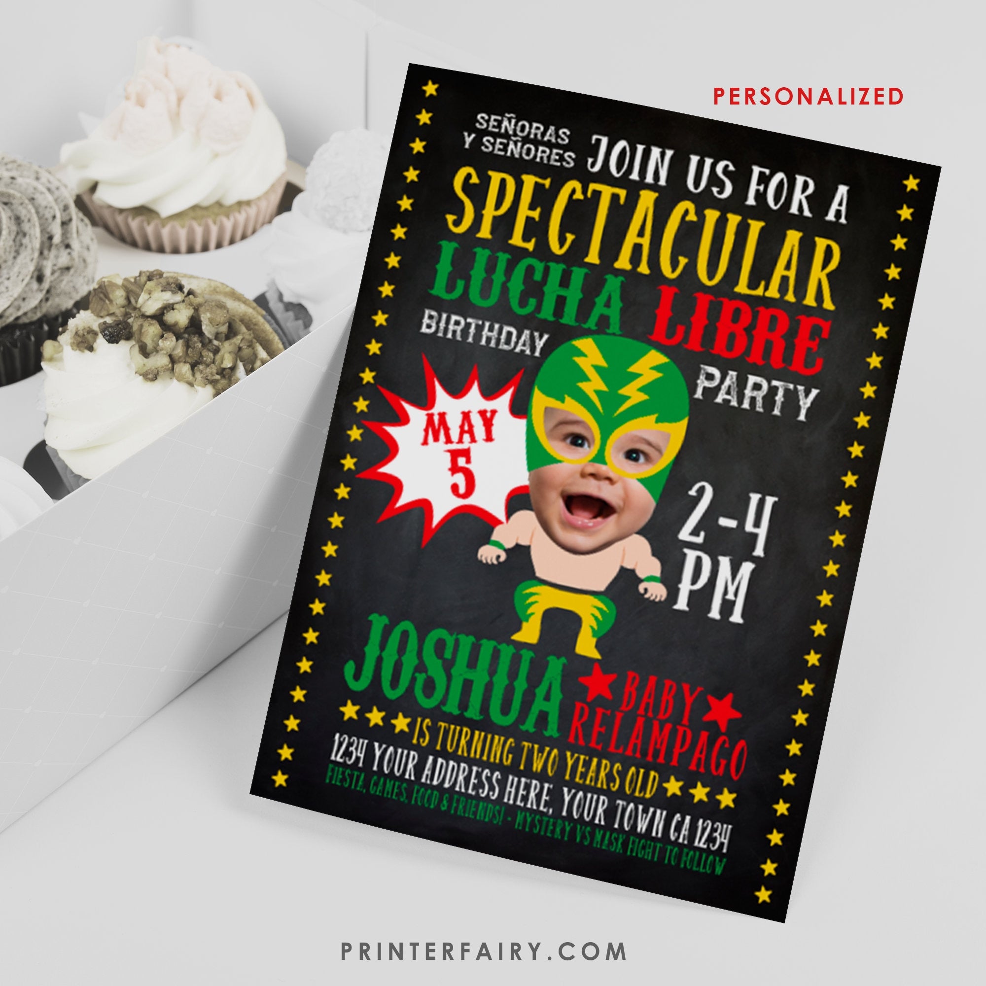 Personalized Lucha Libre Birthday Invitation, Photo, Fiesta (Digital Invite)