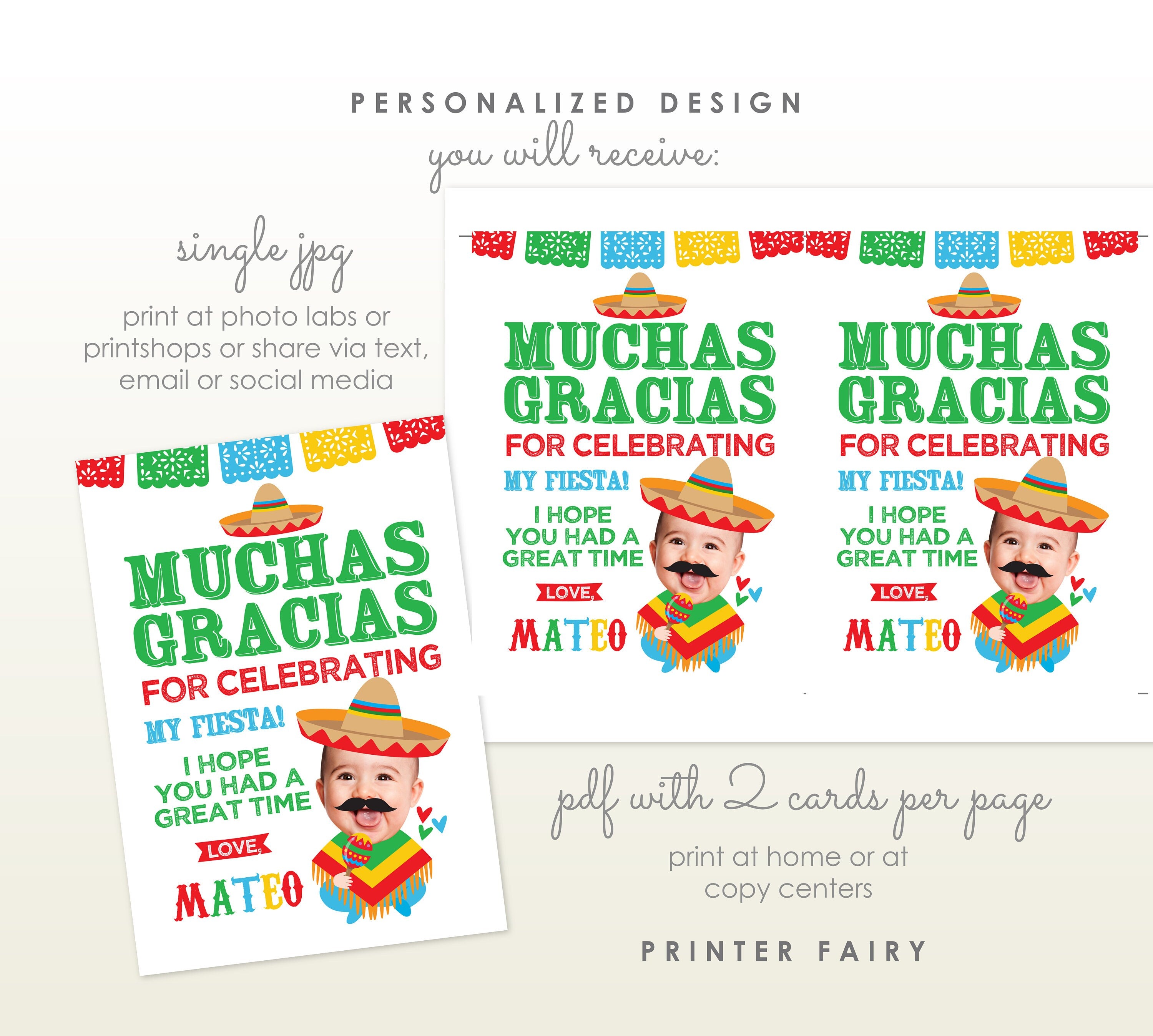 Personalized Fiesta Thank You Card, Cinco de Mayo, Mariachi Birthday (Digital)