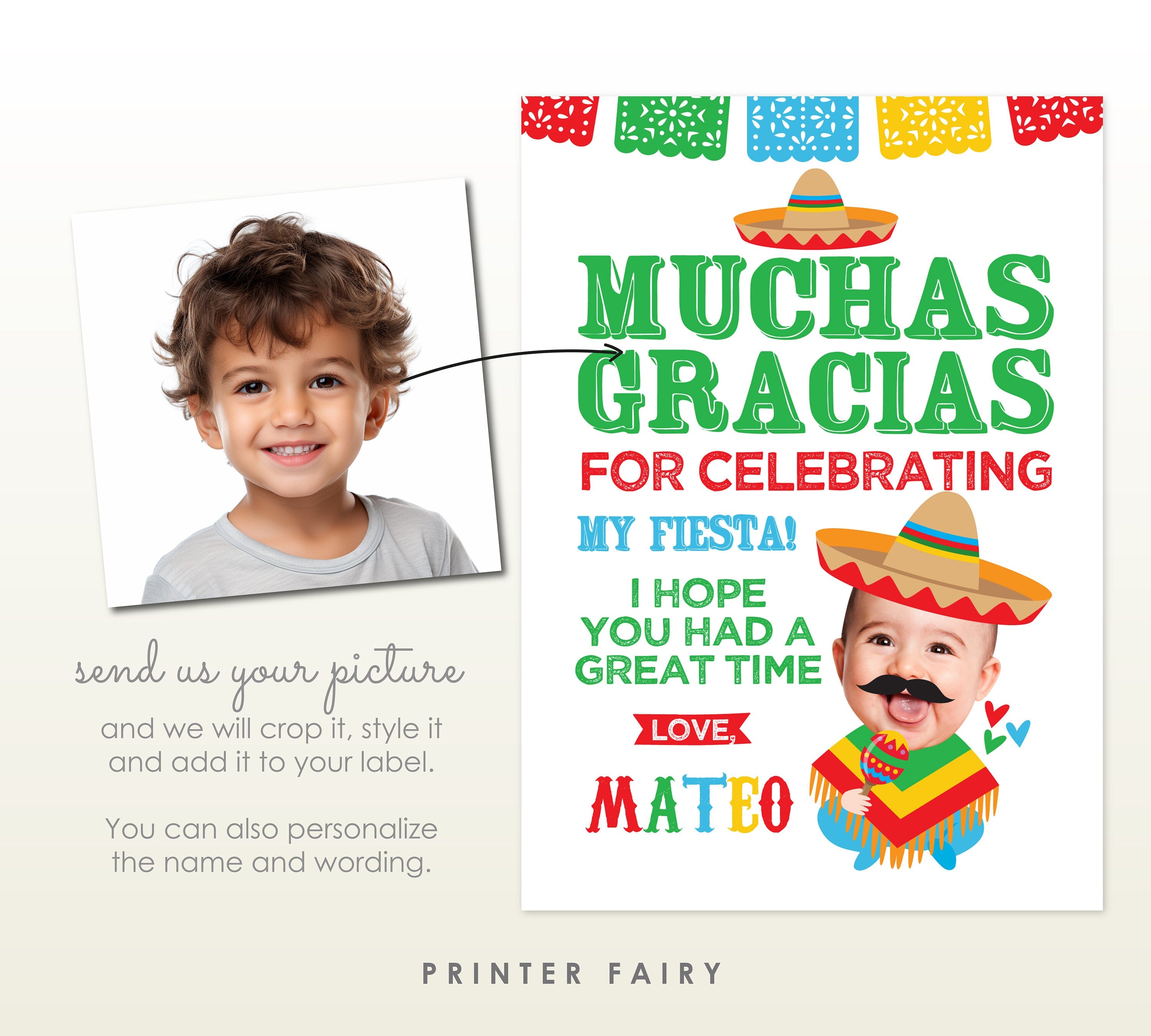 Personalized Fiesta Thank You Card, Cinco de Mayo, Mariachi Birthday (Digital)