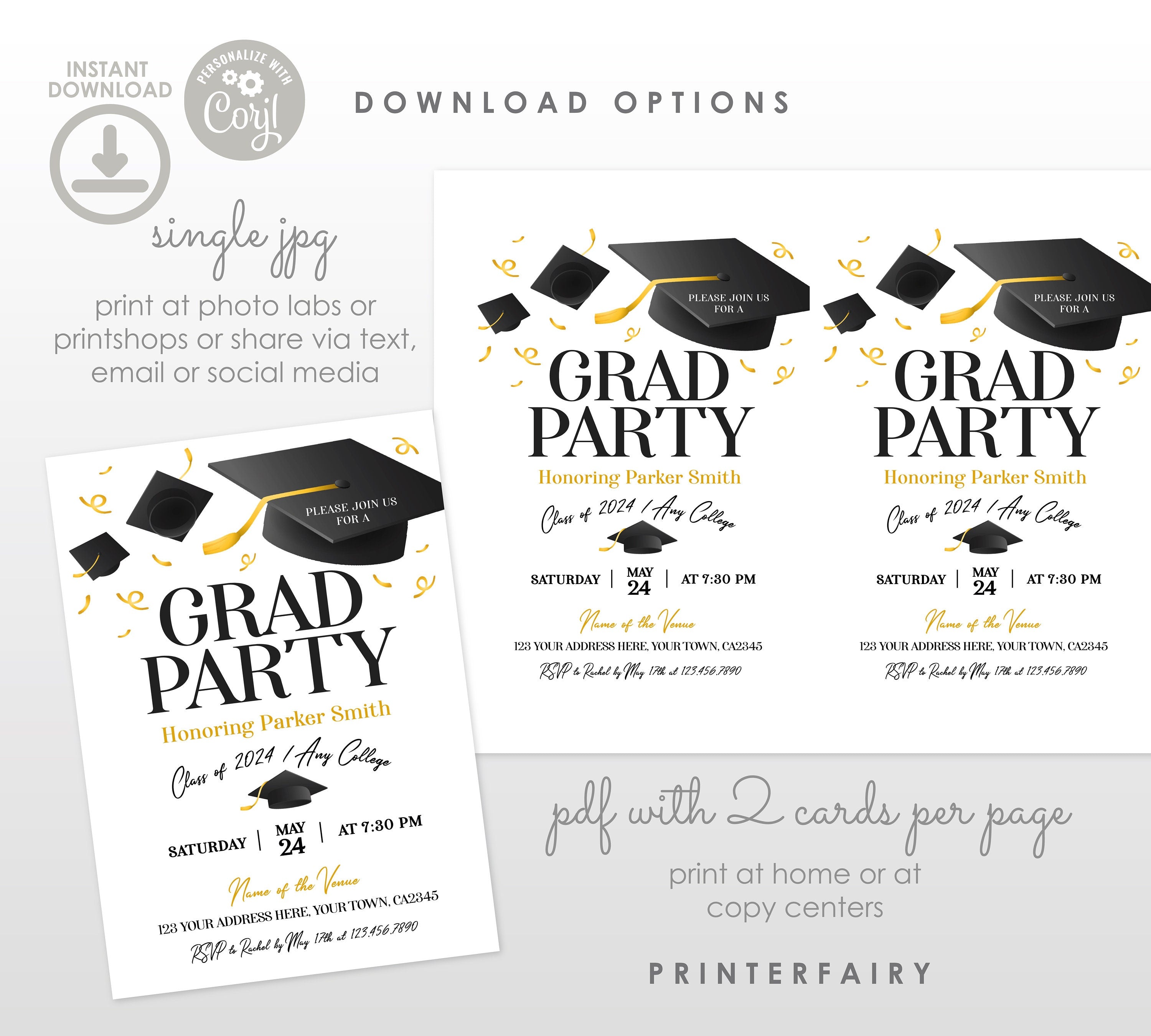 Graduation Party Invitation, Editable Template, College Grad Invite (Digital Download)