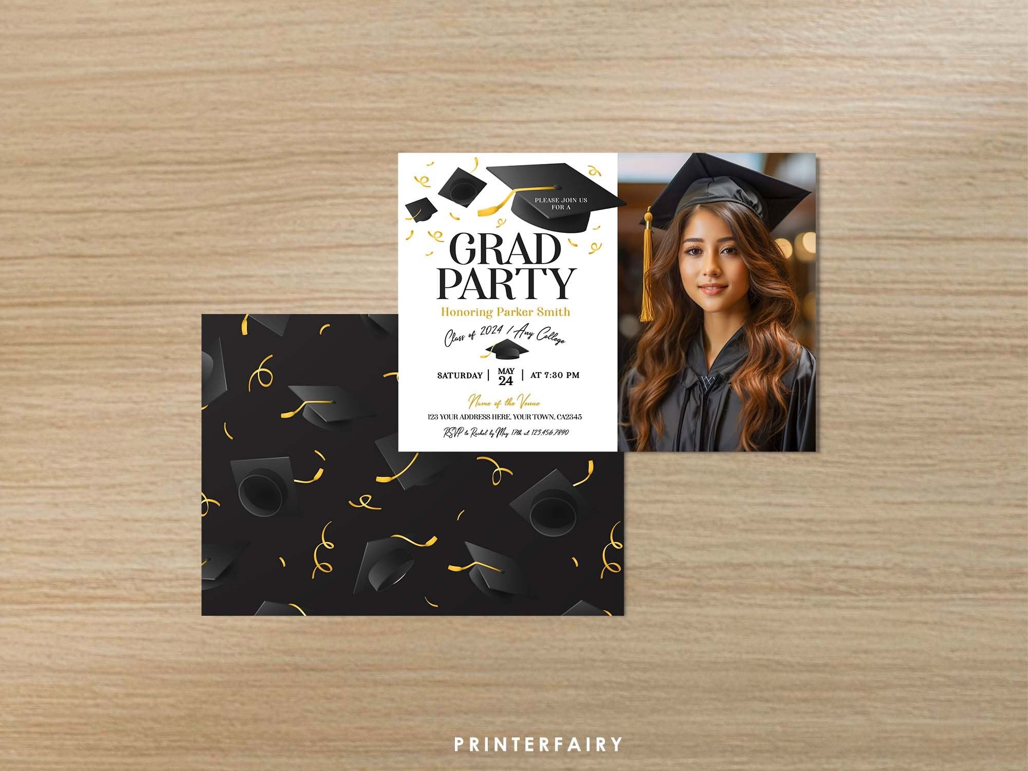Photo Graduation Party Invitation, Editable Template (Digital Download)