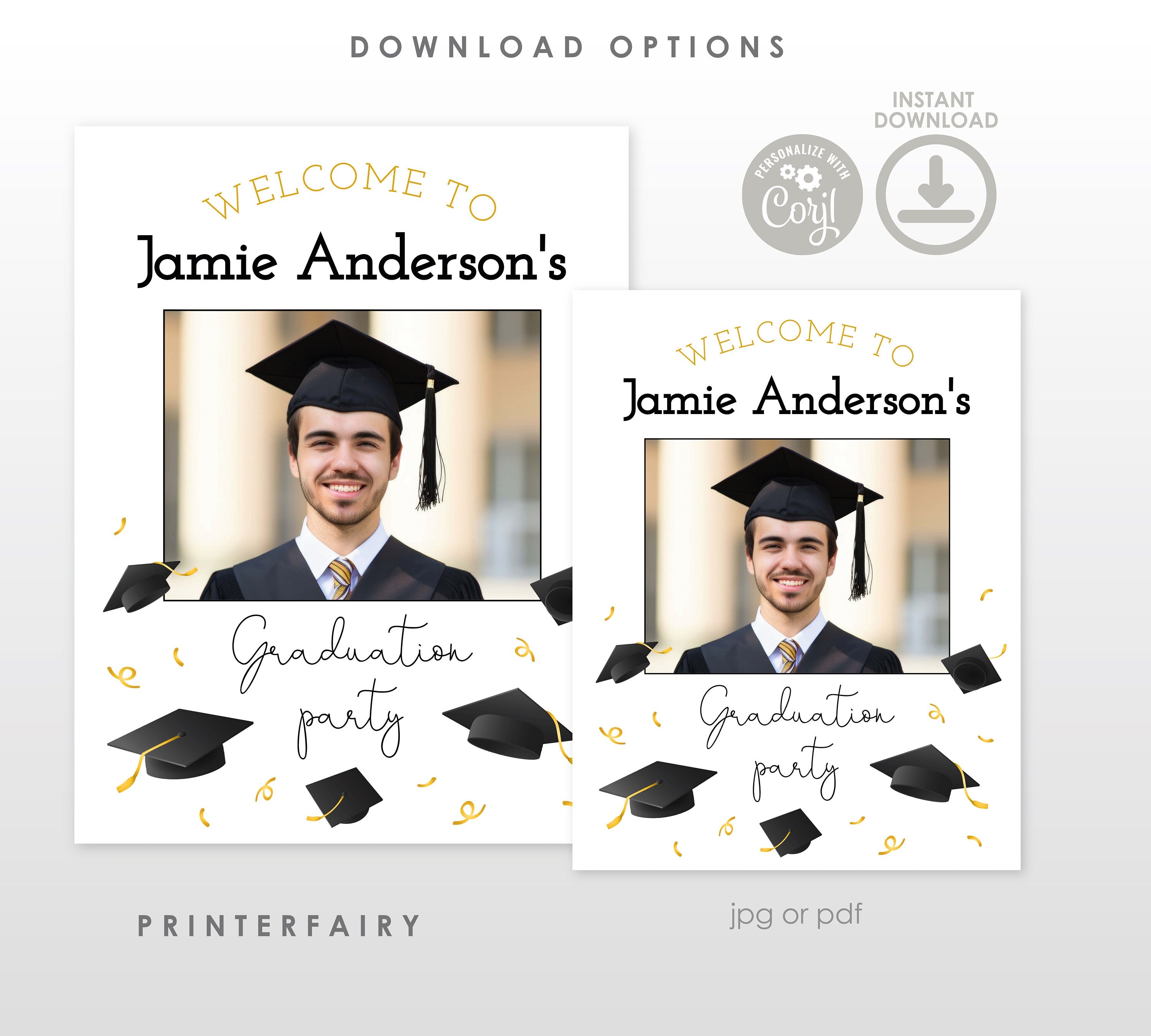 Graduation Party Welcome Sign with Photo Editable Template, Instant Download