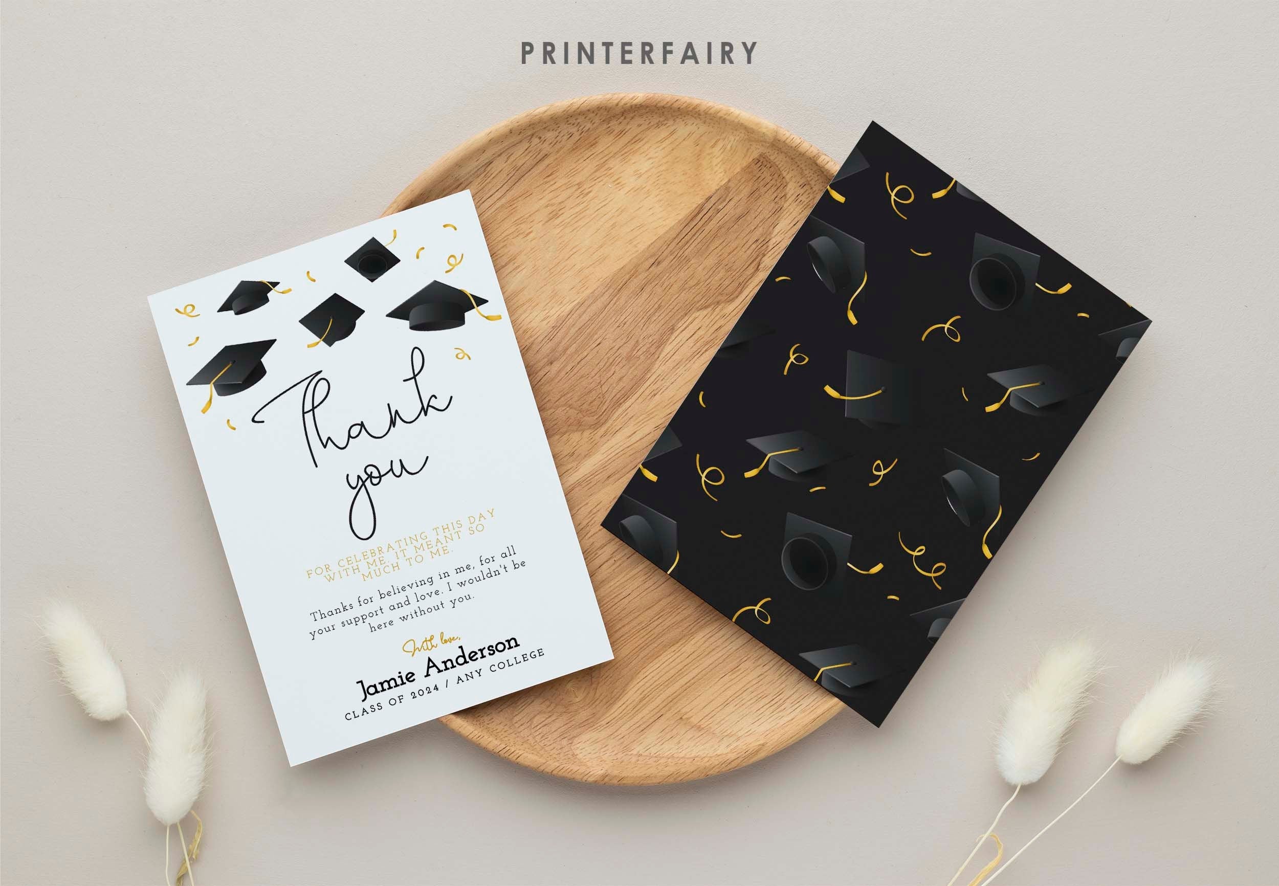 Editable Graduation Thank You Card, College Grad Party Note (Digital Download)