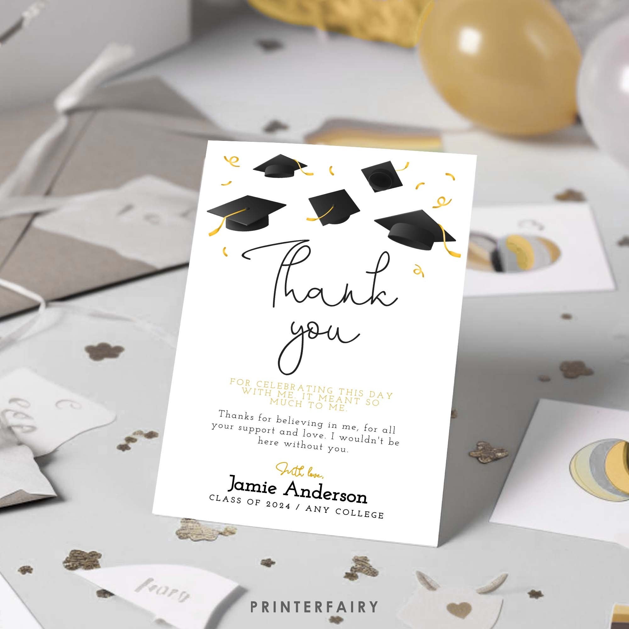 Editable Graduation Thank You Card, College Grad Party Note (Digital Download)