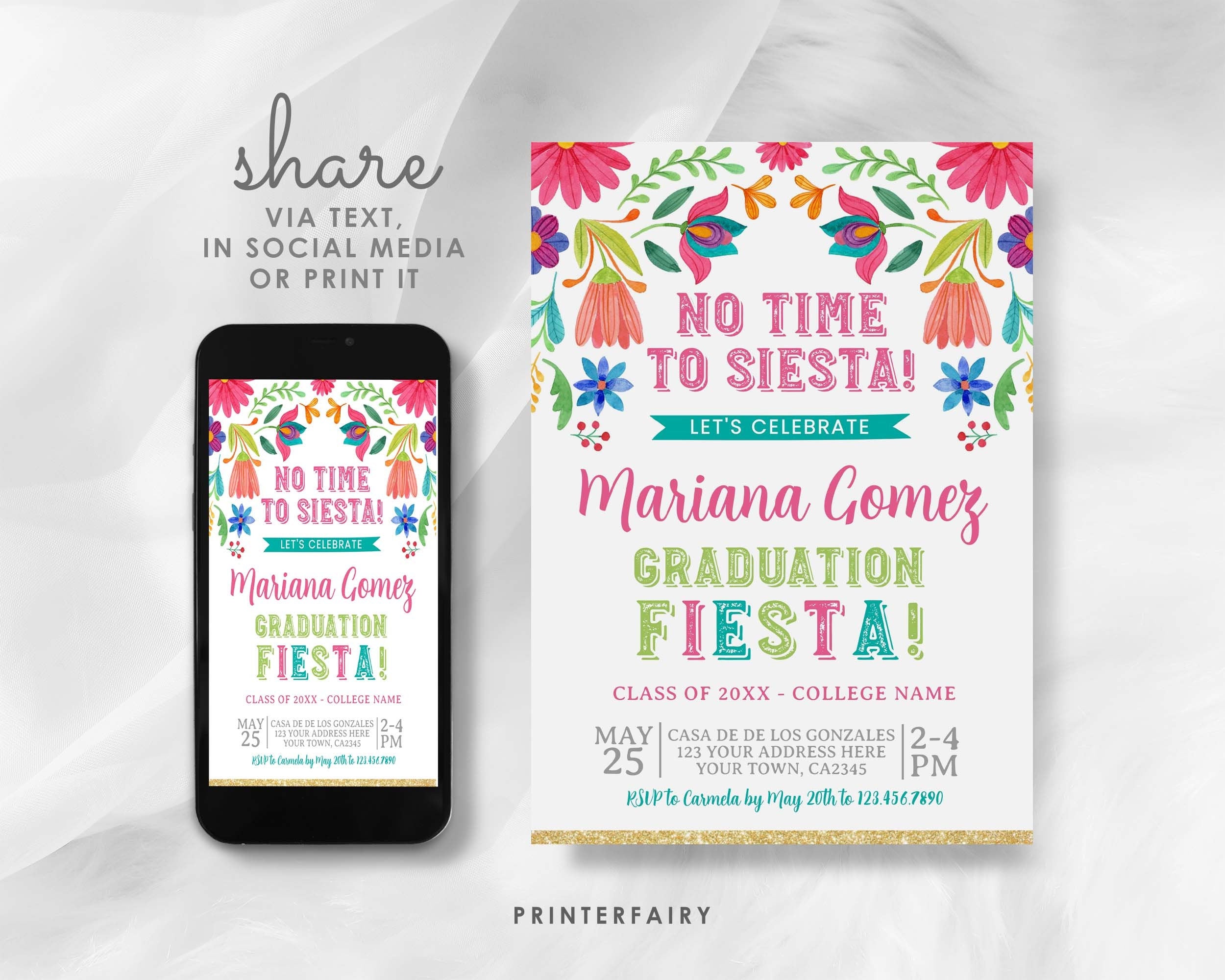 Graduation Fiesta Invitation, Mexican Theme, Editable Template (Digital)